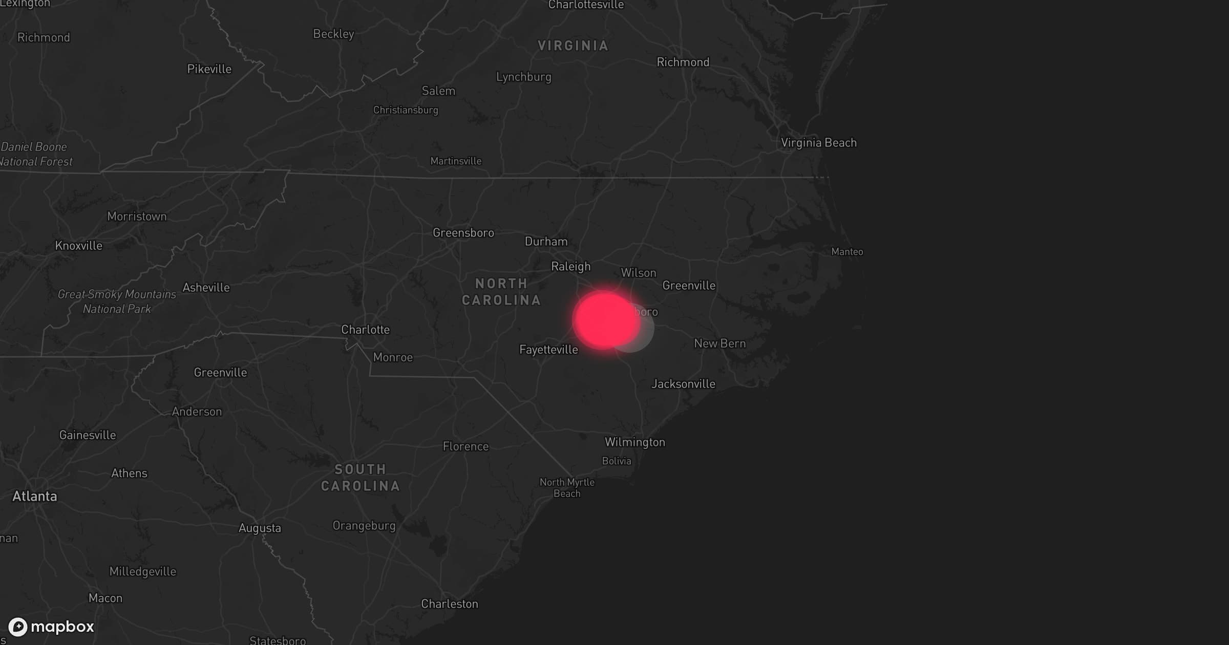 Storm map for the Wayne County, NC area