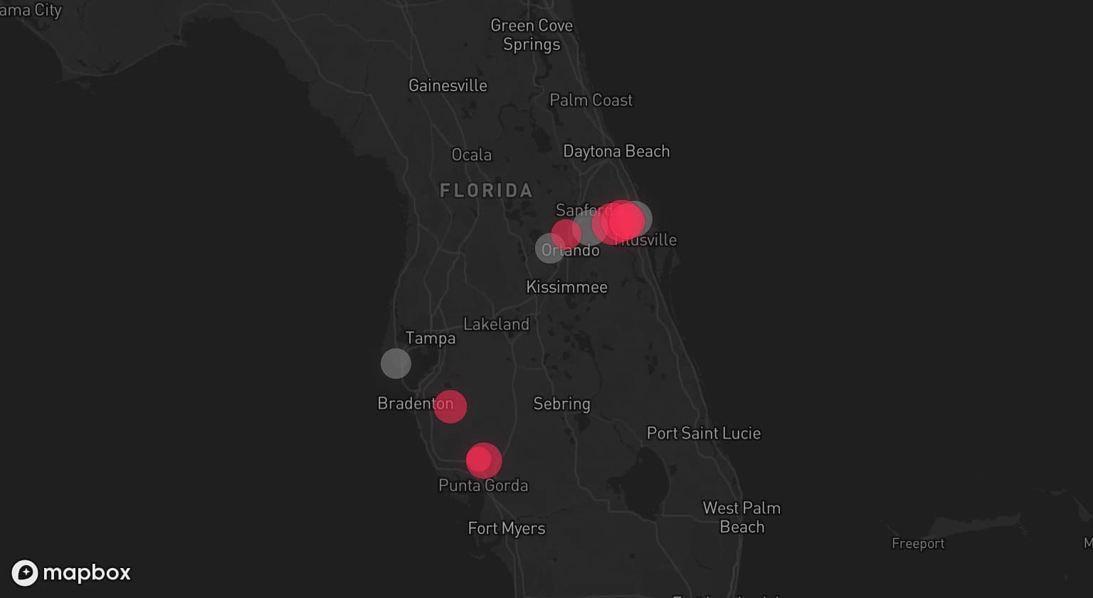 Storm map for 5 areas across Florida