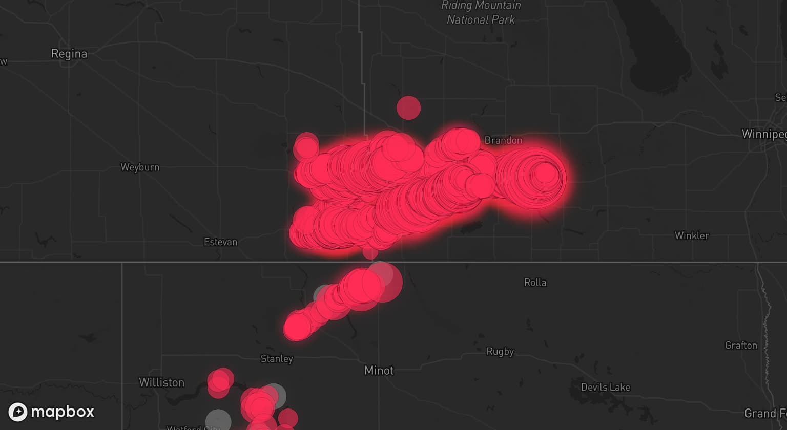 Storm map for 8 areas across North Dakota