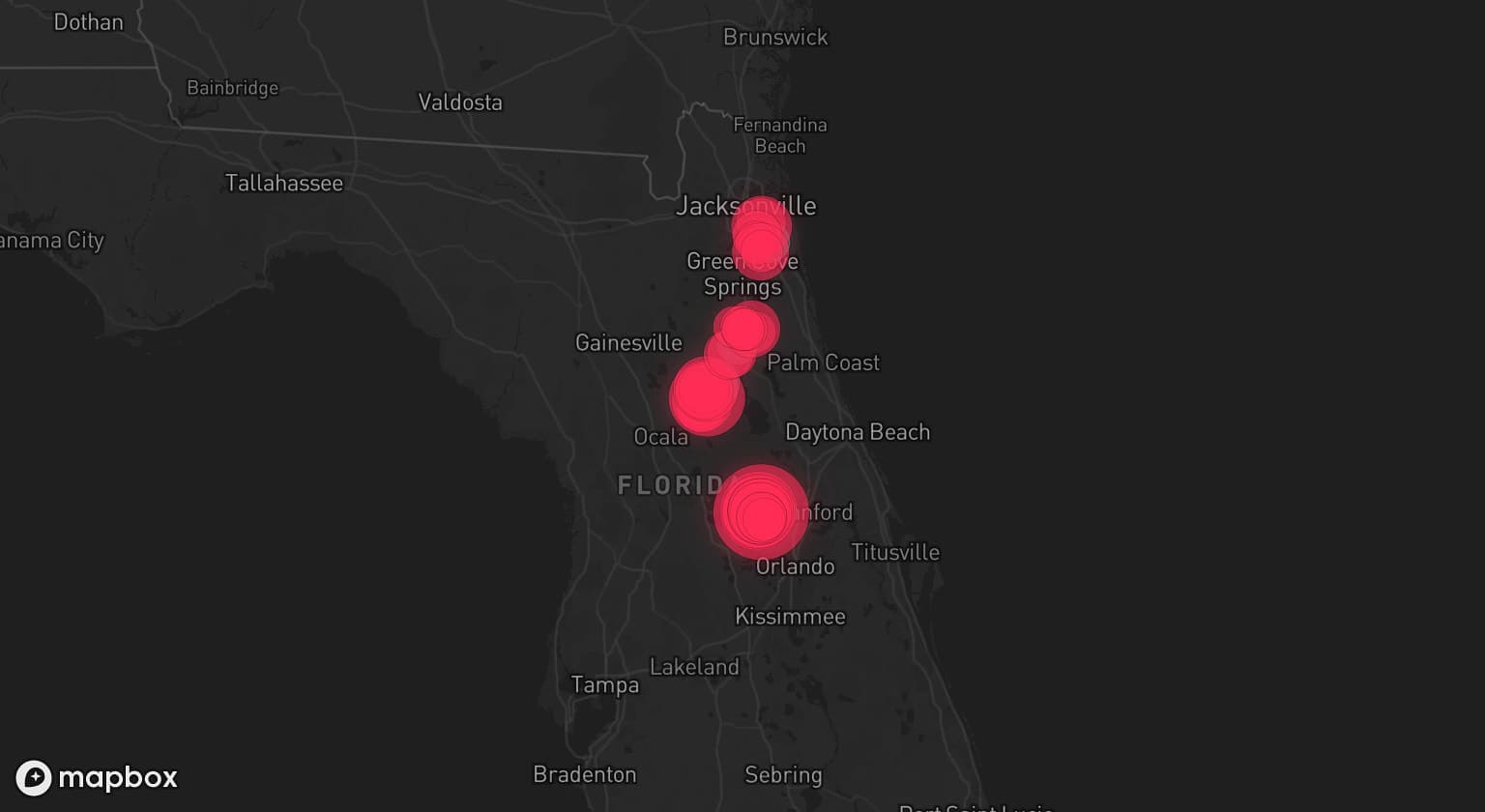 Storm map for 4 areas across Florida