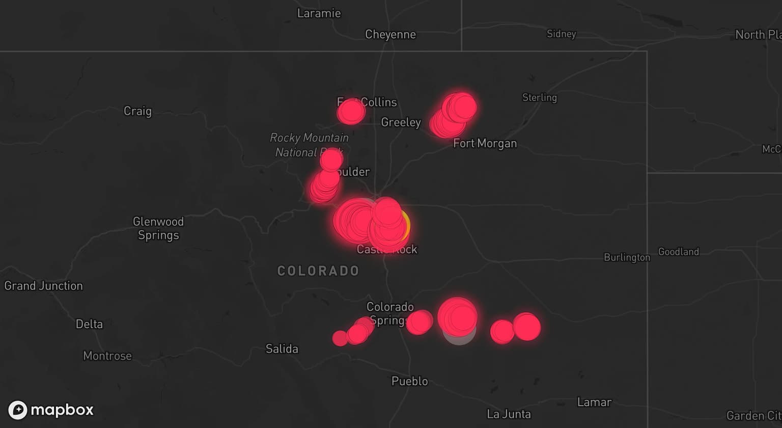 Storm map for 3 areas across Colorado