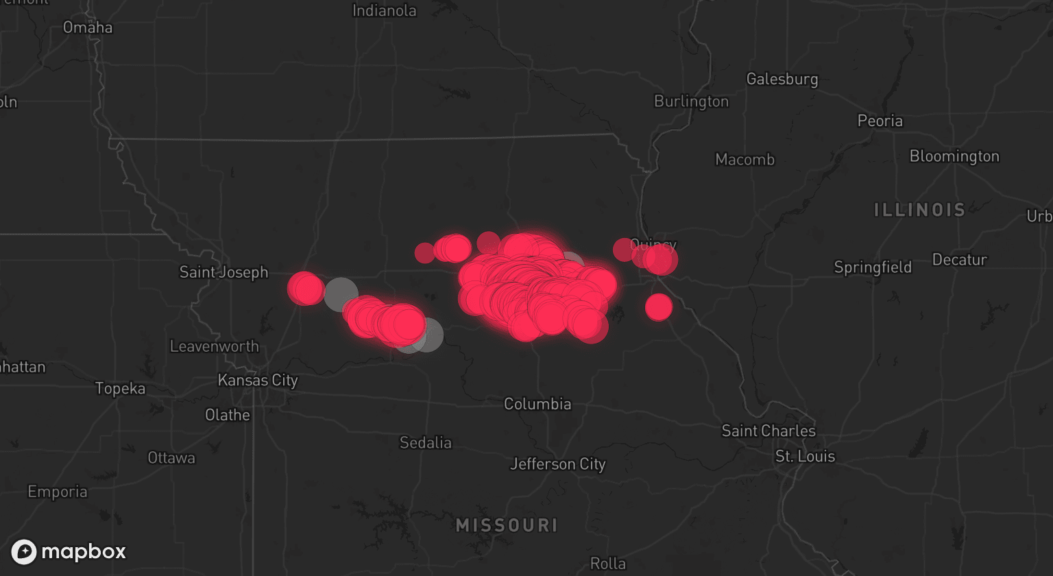 Storm map for 8 areas across Missouri