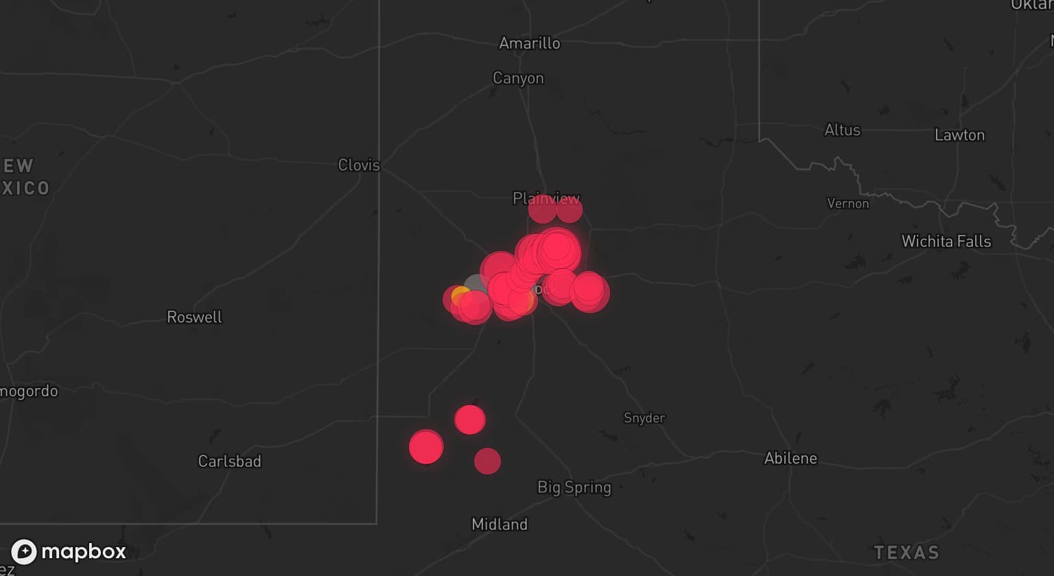 Storm map for 3 areas across Texas