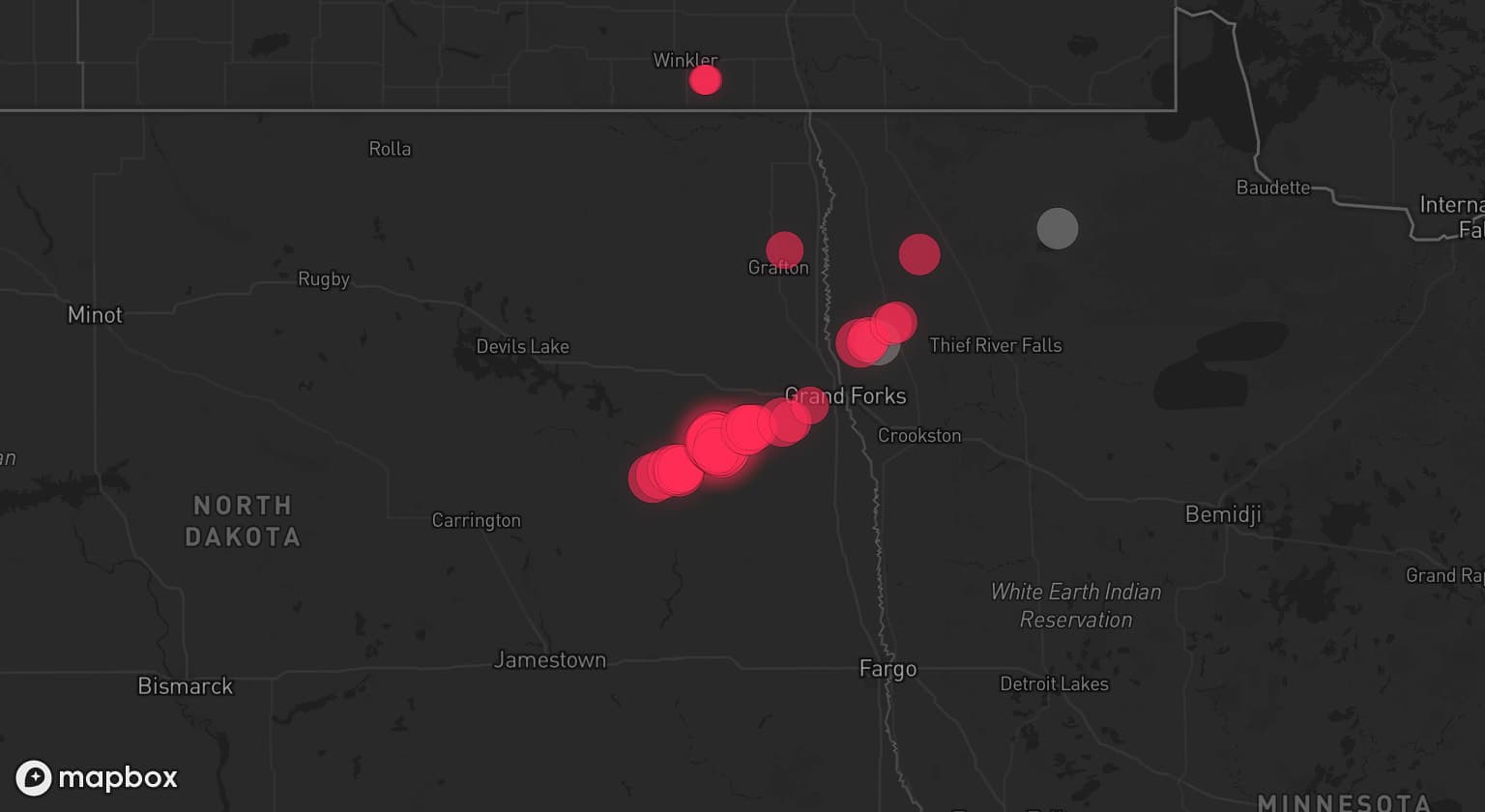 Storm map for 3 areas across North Dakota and Minnesota