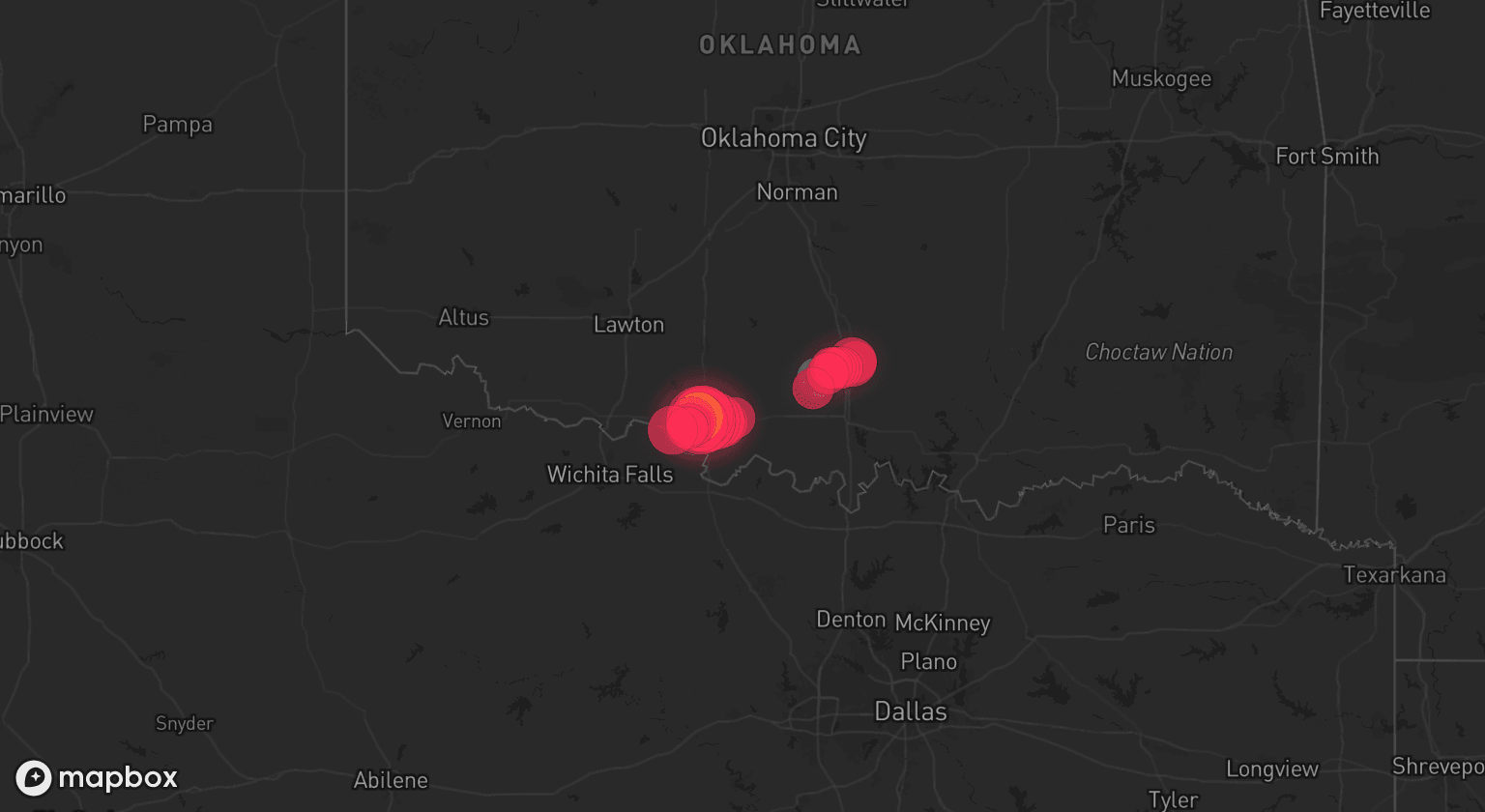 Storm map for 3 areas across Oklahoma
