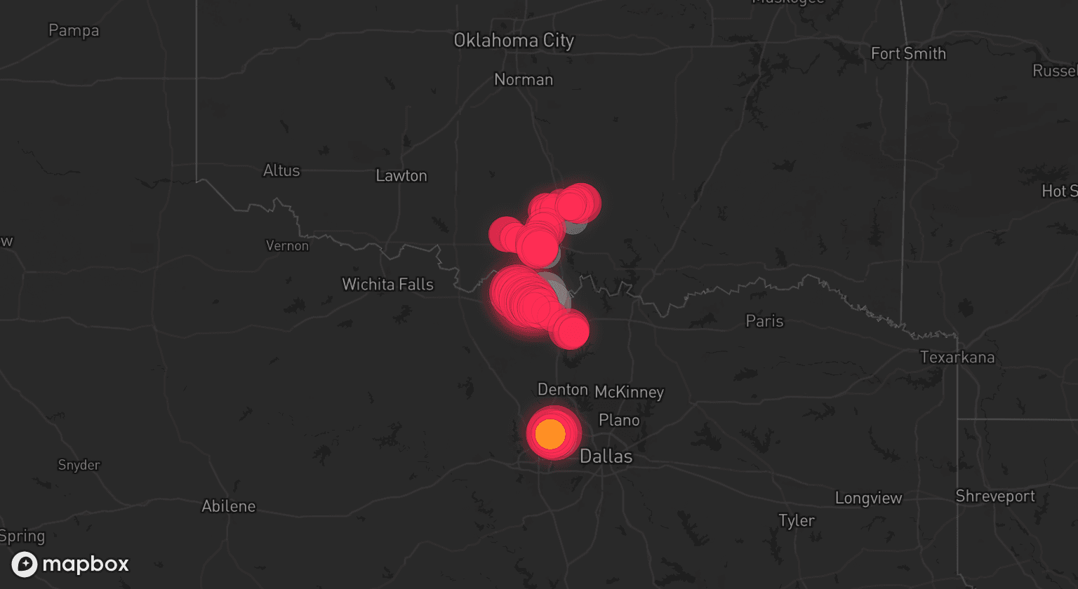 Storm map for 5 areas across Texas and Oklahoma