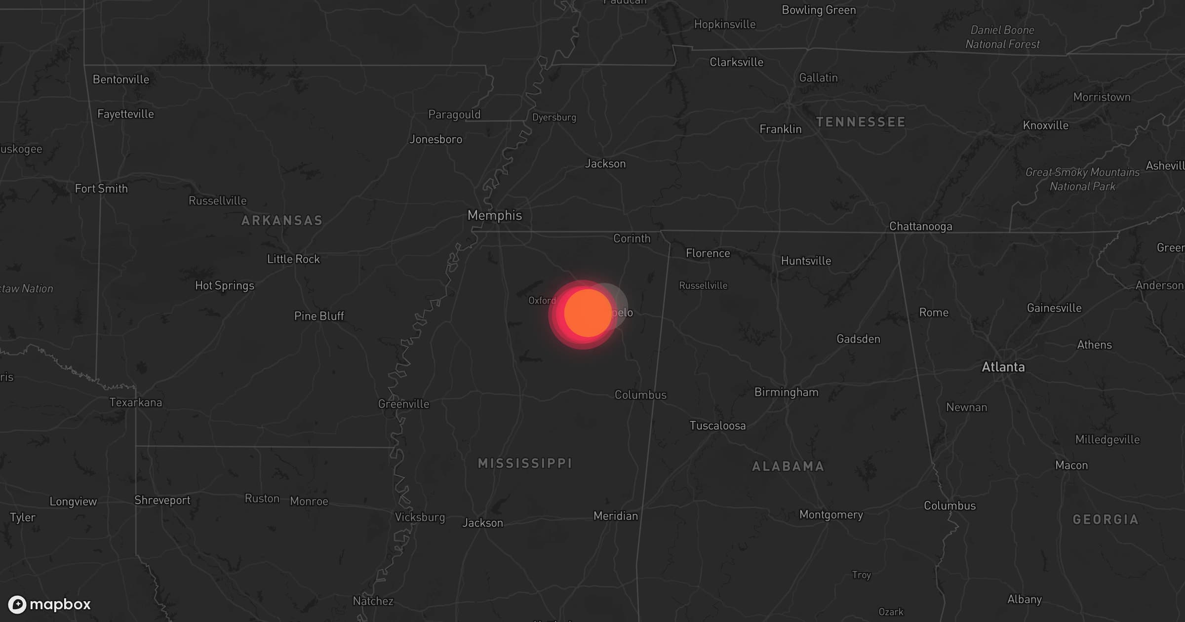 Storm map for the Pontotoc County, MS area