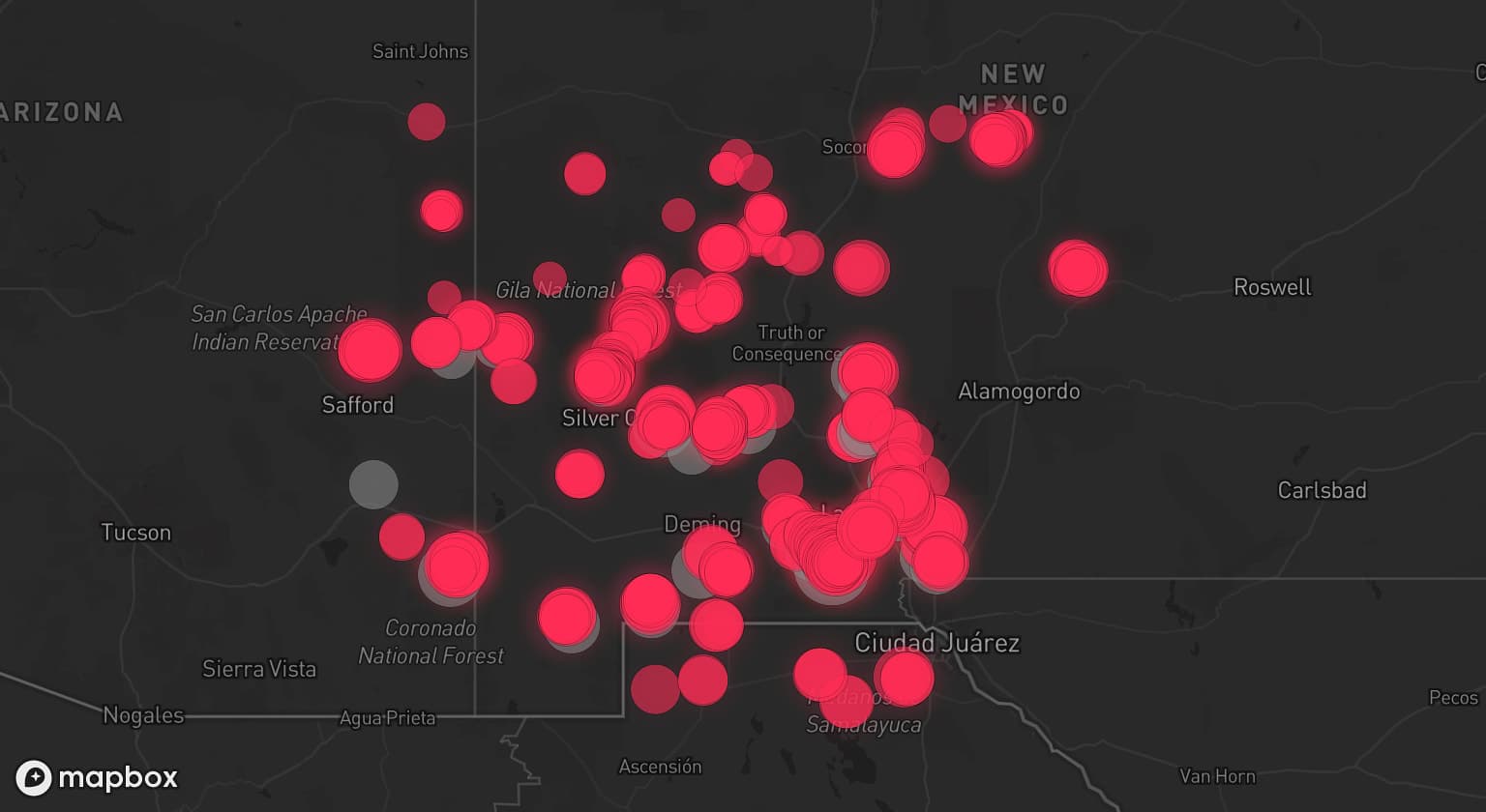 Storm map for 17 areas across New Mexico and Arizona