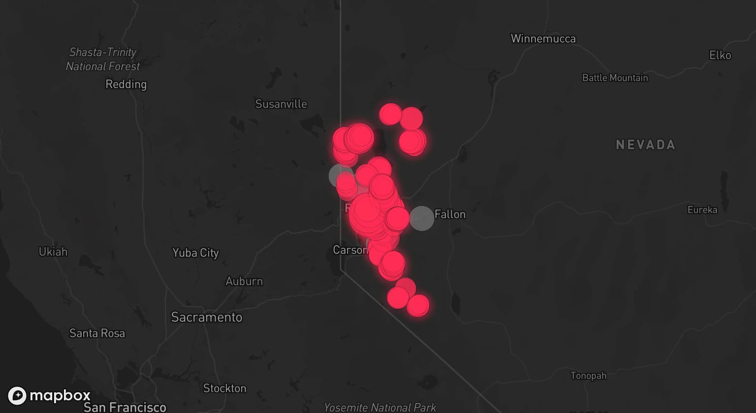 Storm map for 4 areas across Nevada