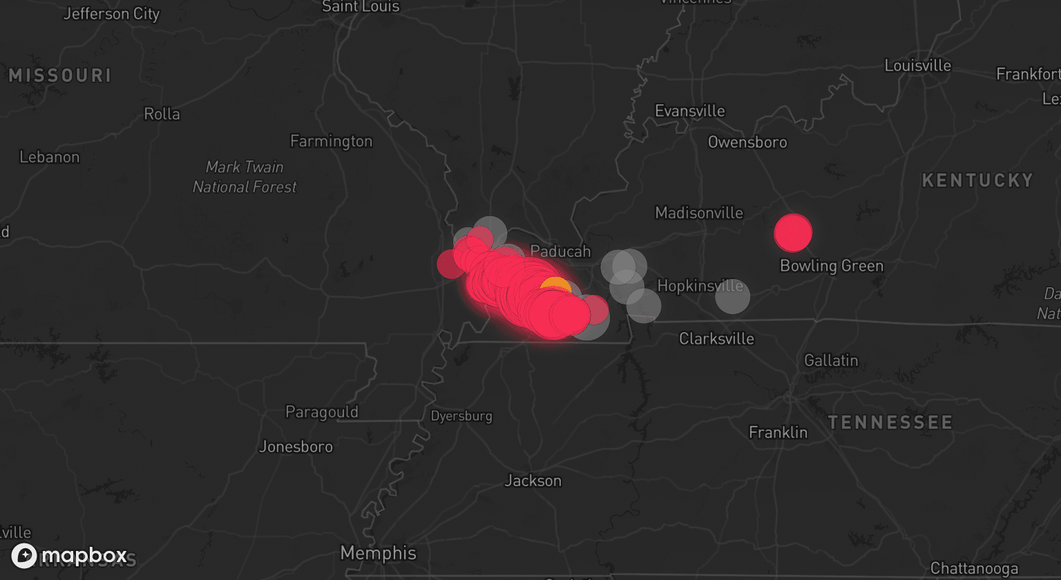 Storm map for 10 areas across Kentucky and Illinois