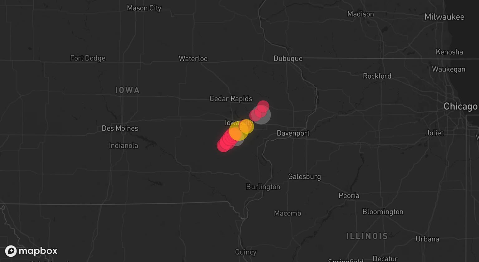 Storm map for 2 areas across Iowa