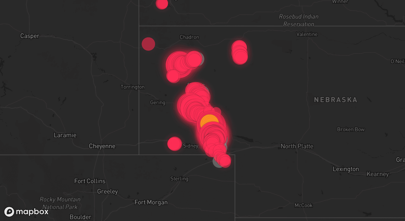 Storm map for 8 areas across Nebraska and Colorado