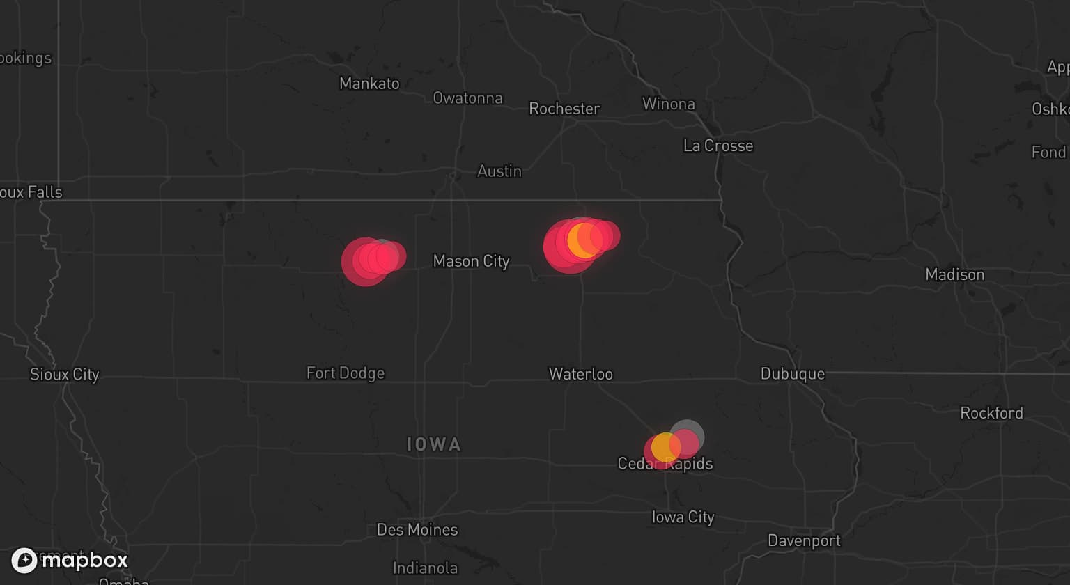 Storm map for 3 areas across Iowa