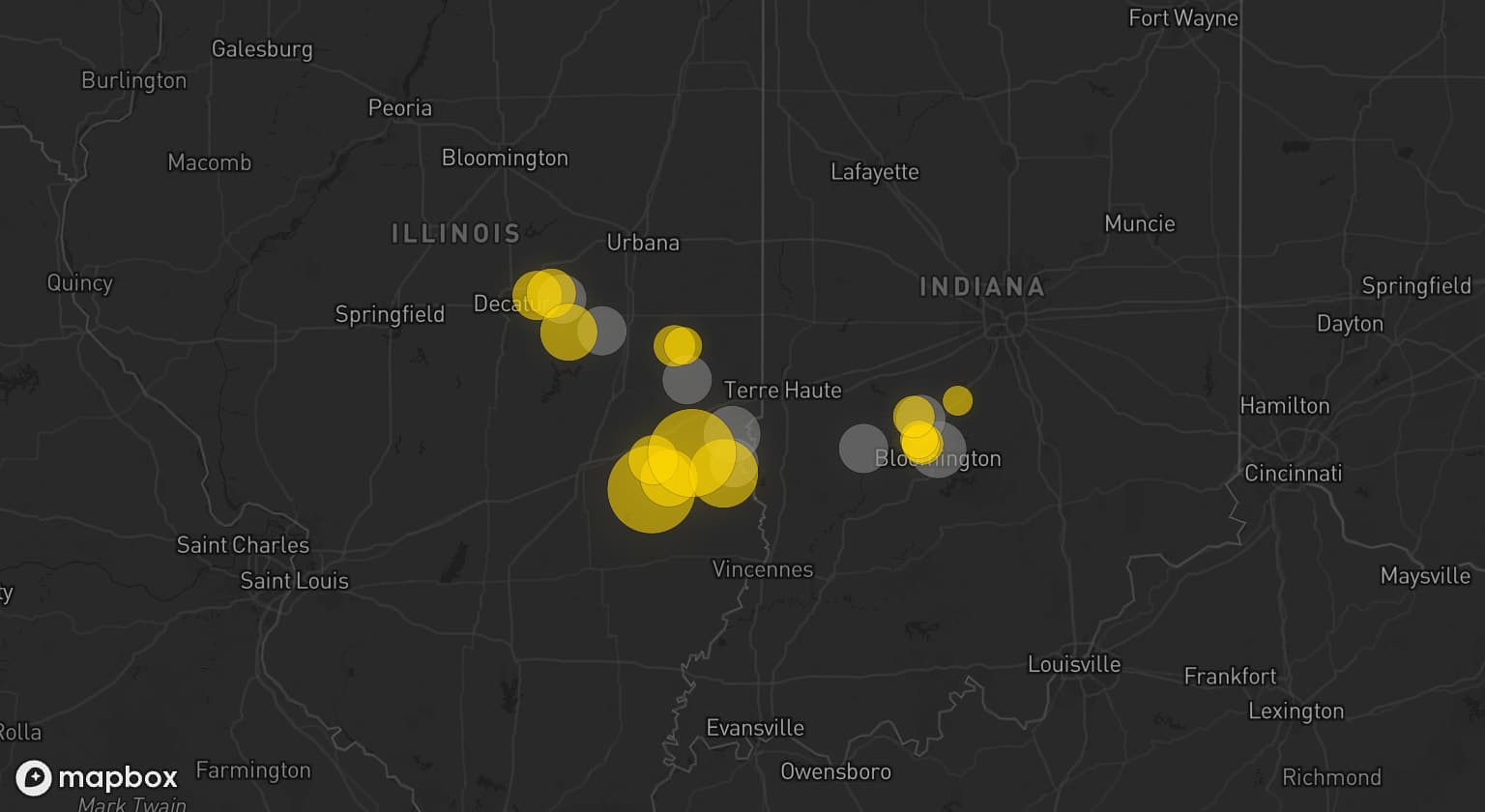 Storm map for 8 areas across Indiana and Illinois