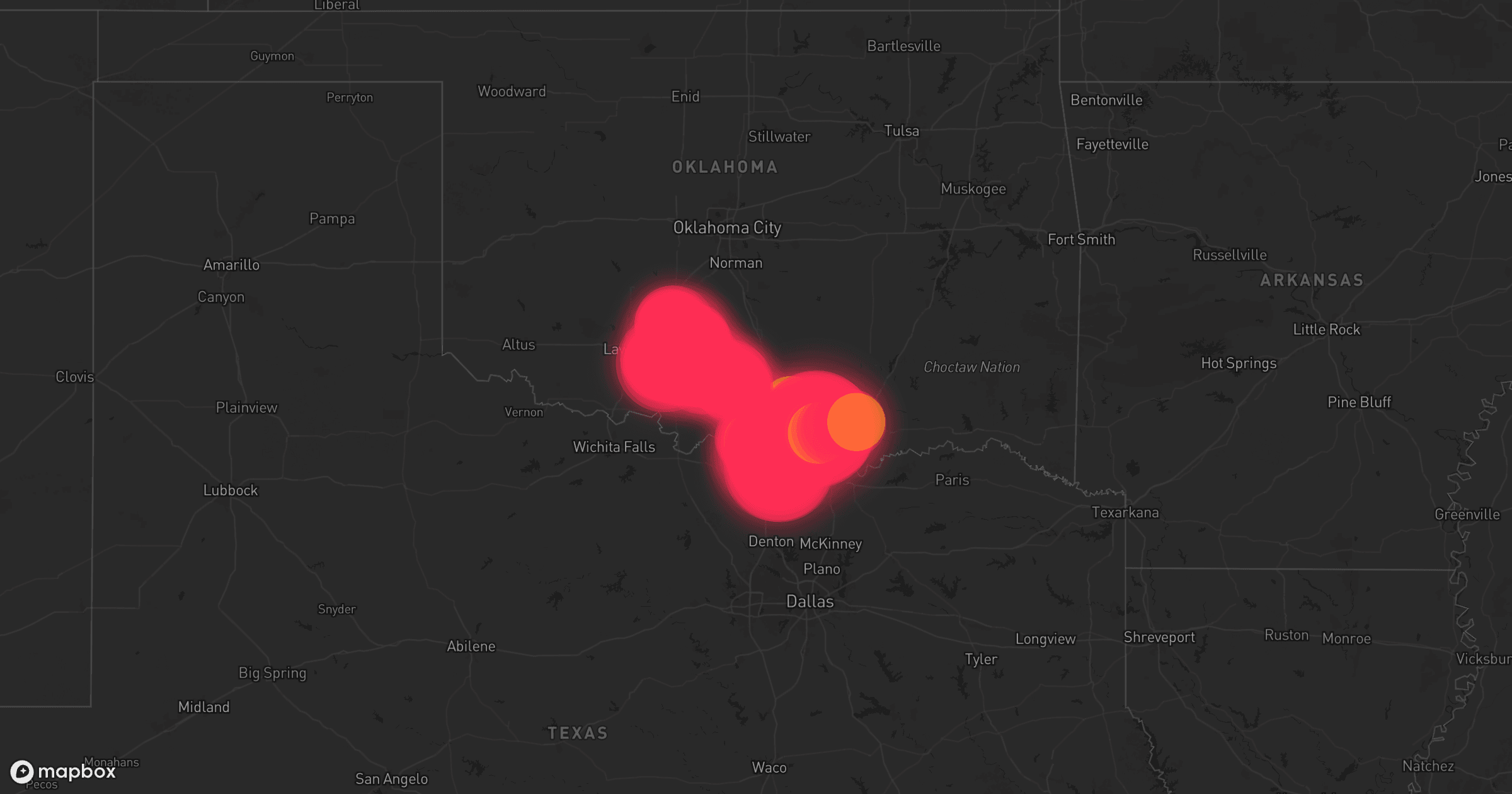 Storm map for 26 areas across Texas and Oklahoma