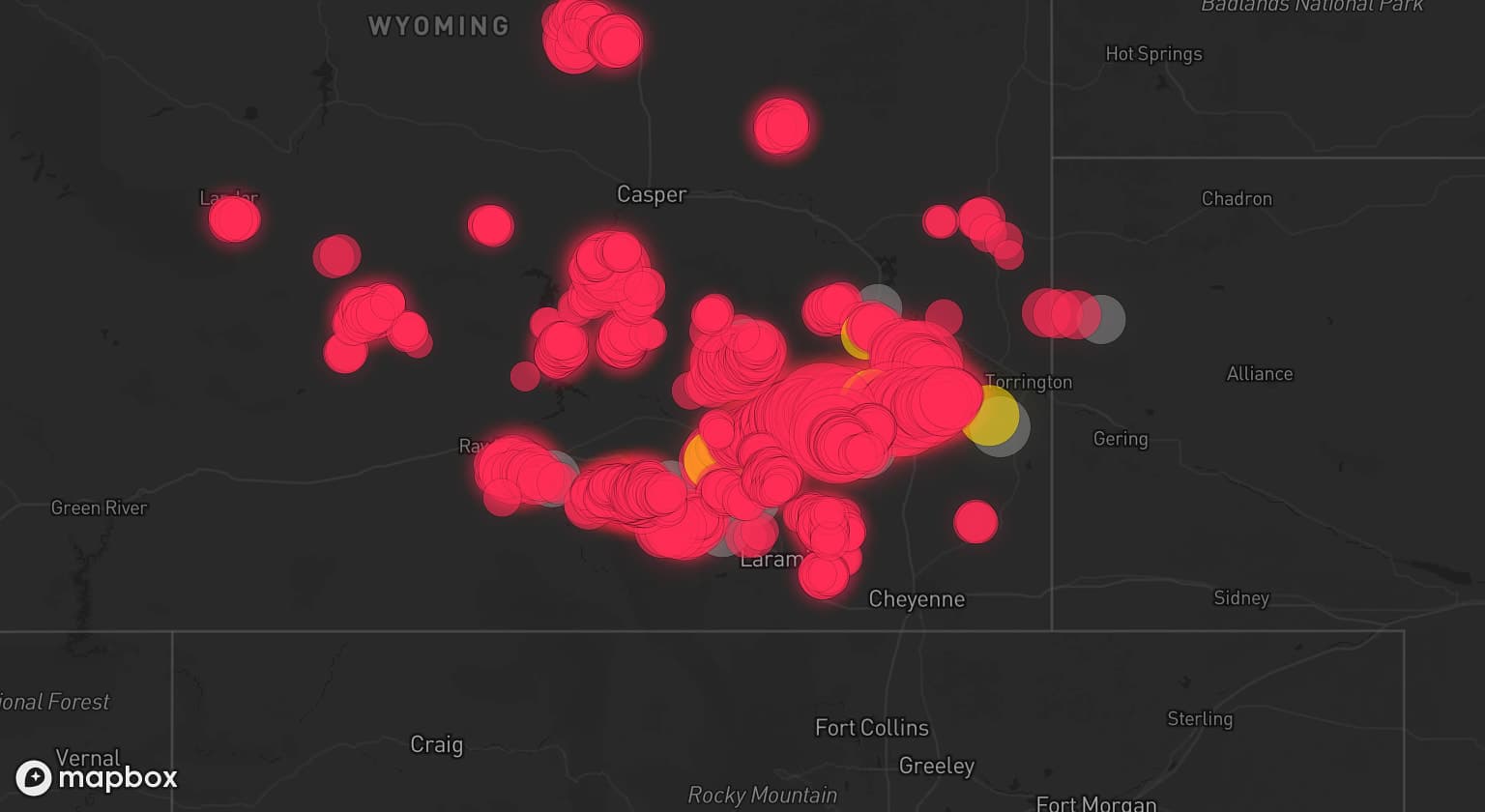 Storm map for 11 areas across Wyoming and Nebraska