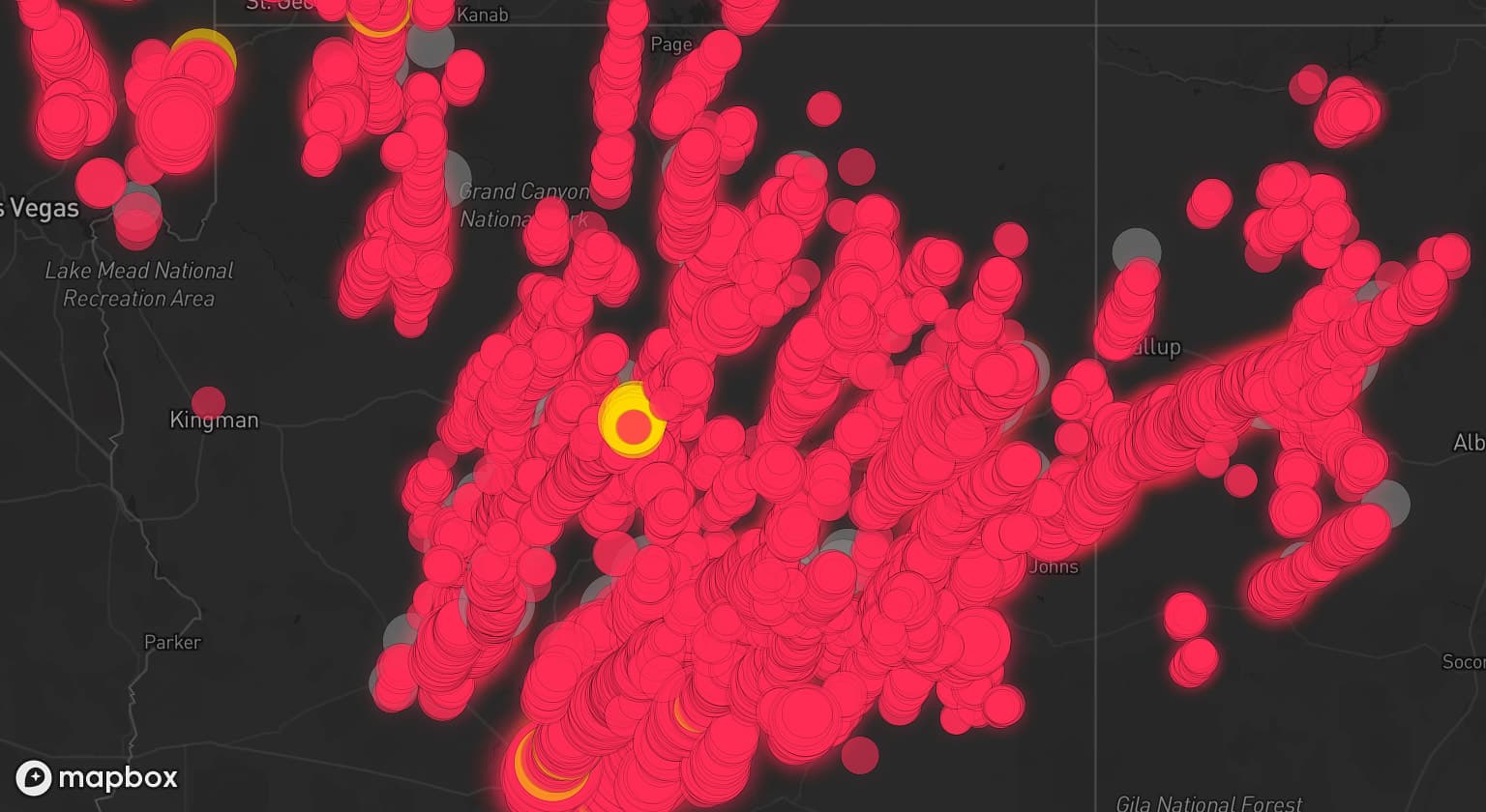 Storm map for 50 areas across Arizona, New Mexico, Utah, and Nevada