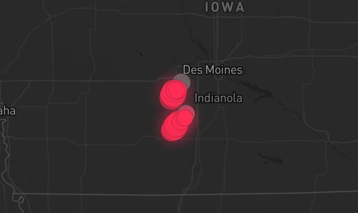 Storm map for 2 areas across Iowa