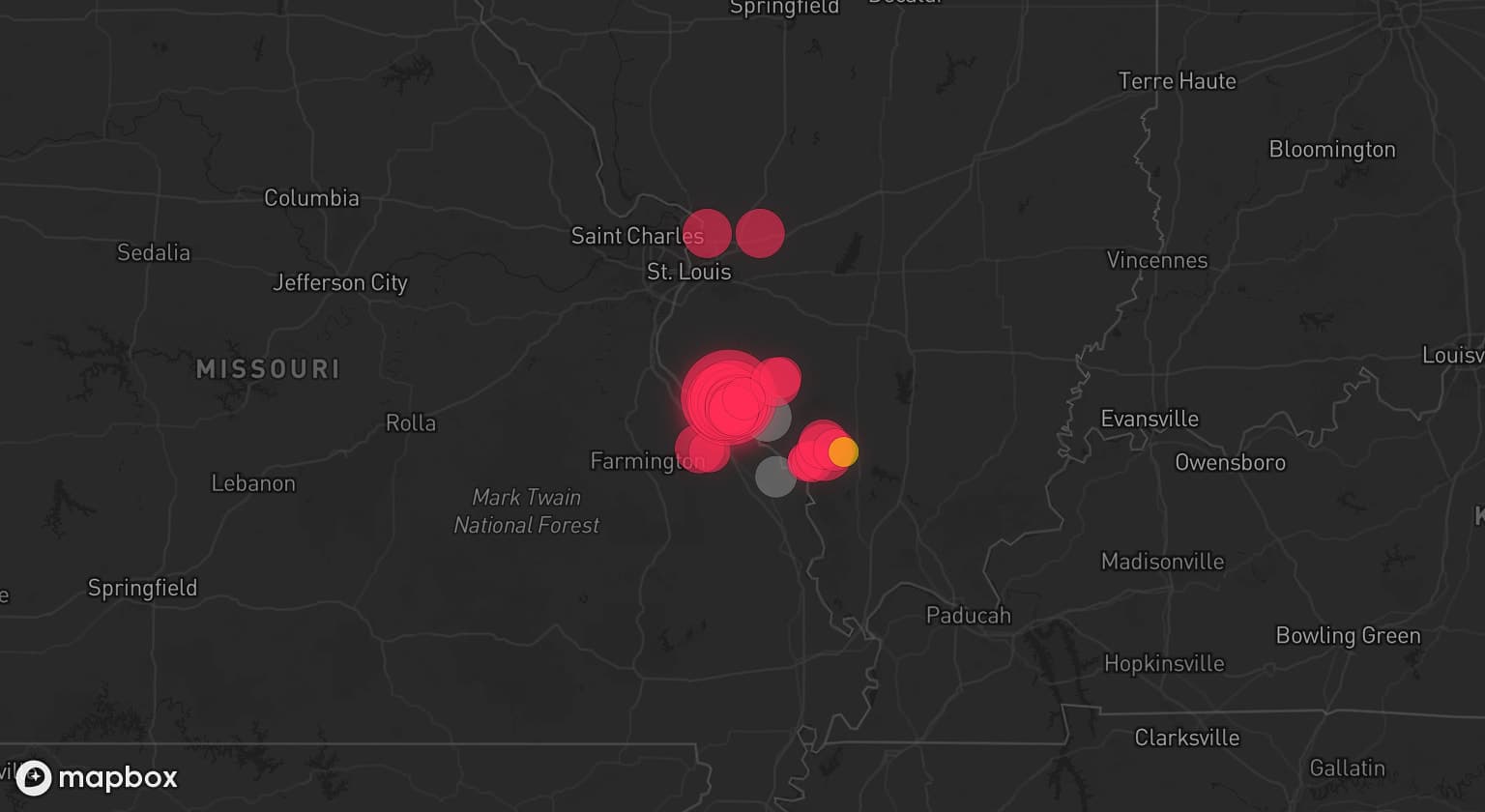 Storm map for 2 areas across Illinois and Missouri