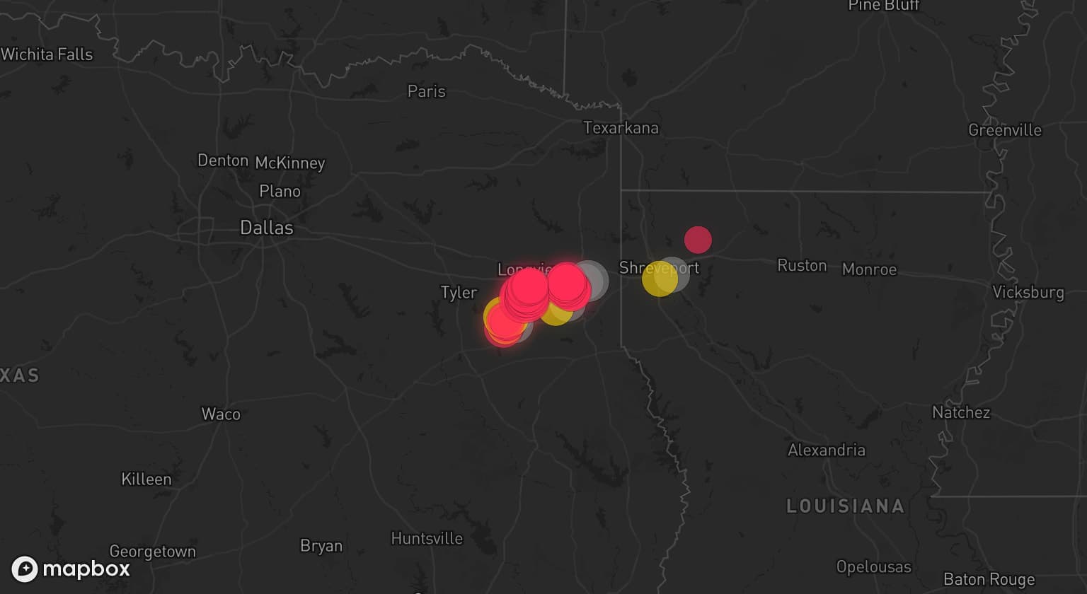 Storm map for 4 areas across Texas and Louisiana