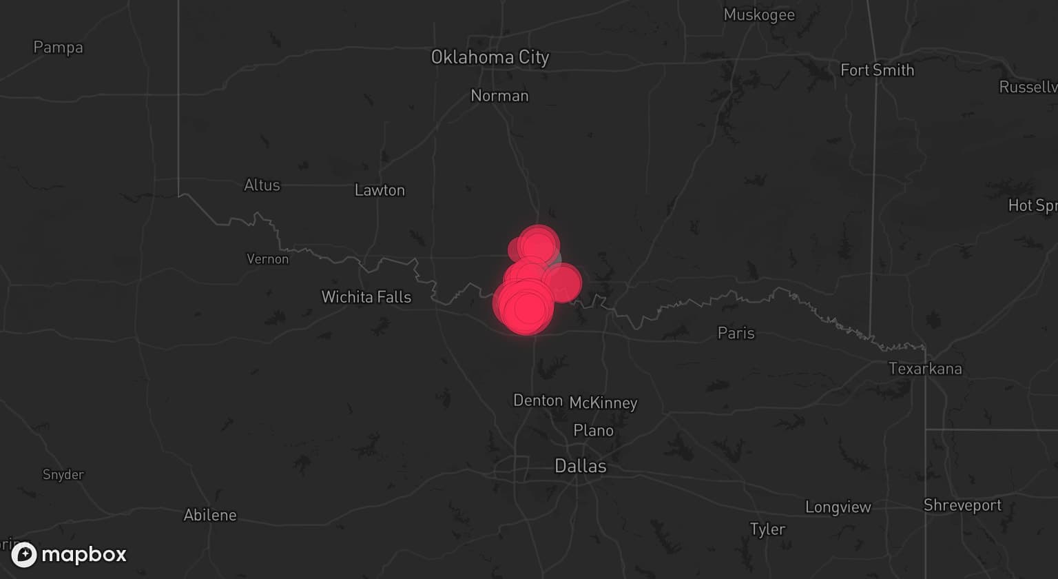 Storm map for 2 areas across Oklahoma and Texas