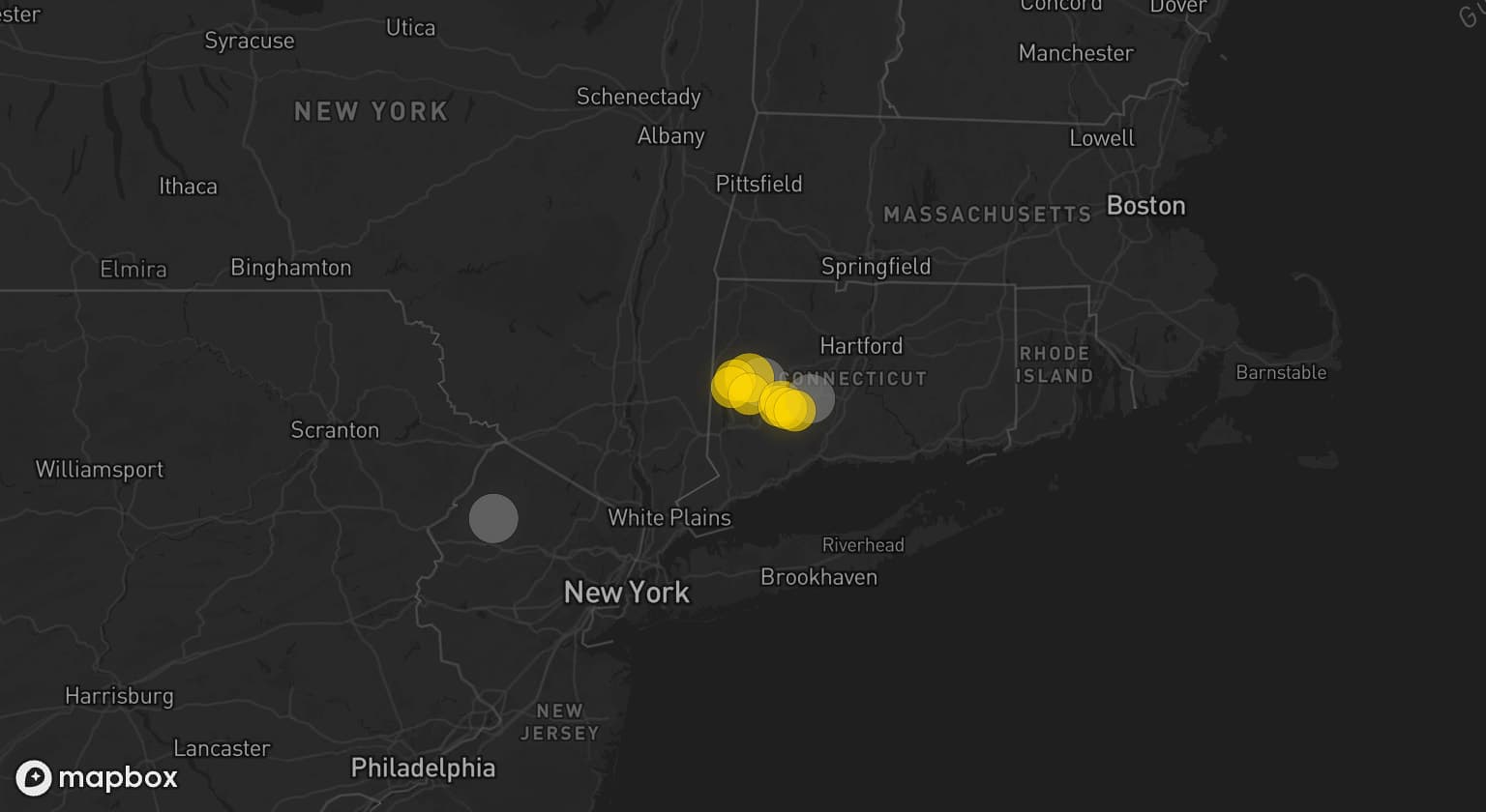 Storm map for 3 areas across New Jersey and Connecticut