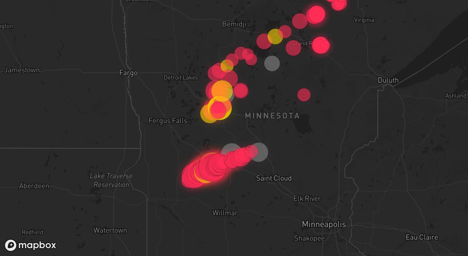 Storm map for 5 areas across Minnesota