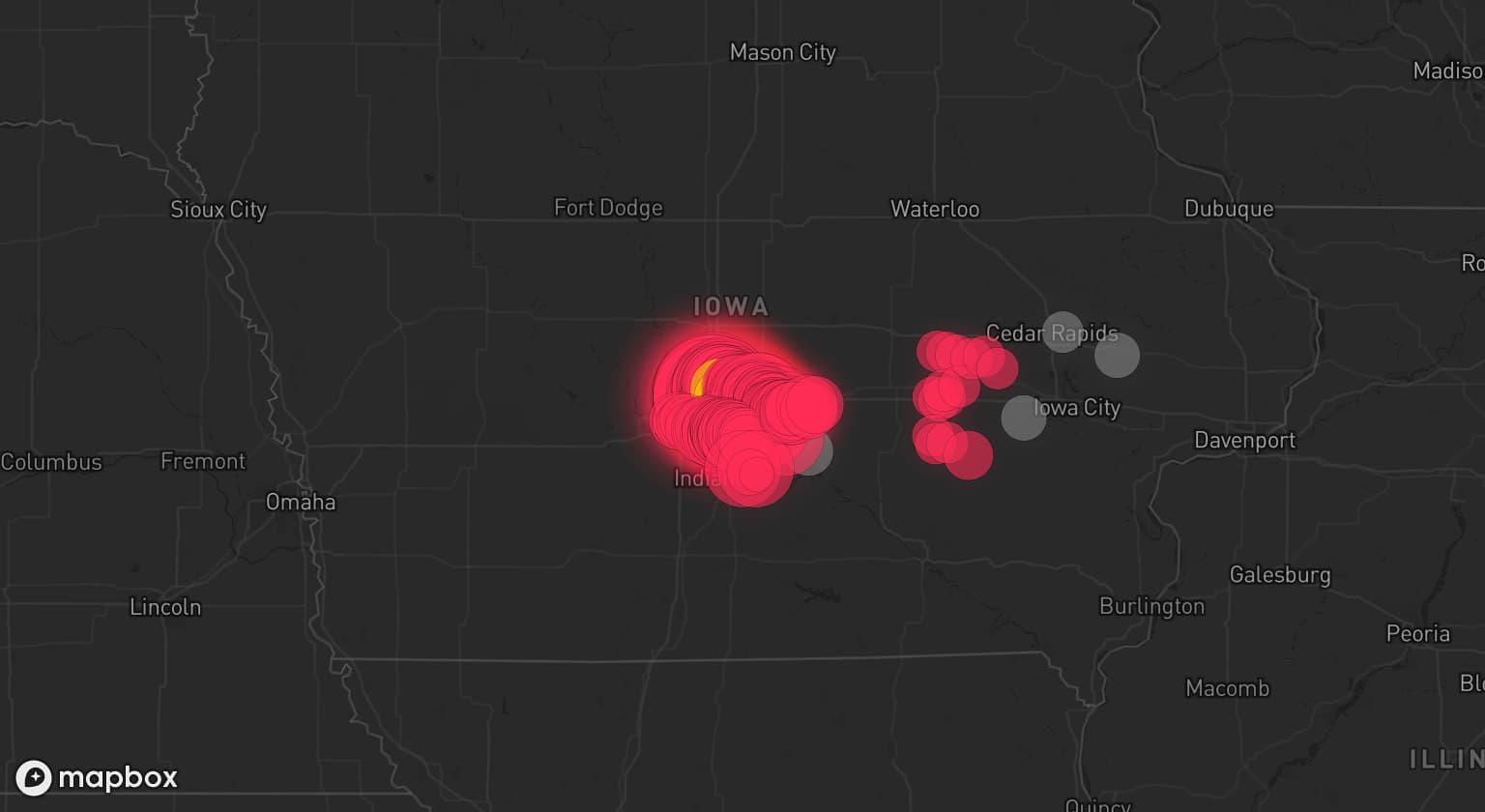 Storm map for 6 areas across Iowa
