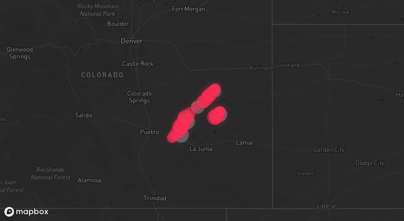 Storm map for 5 areas across Colorado