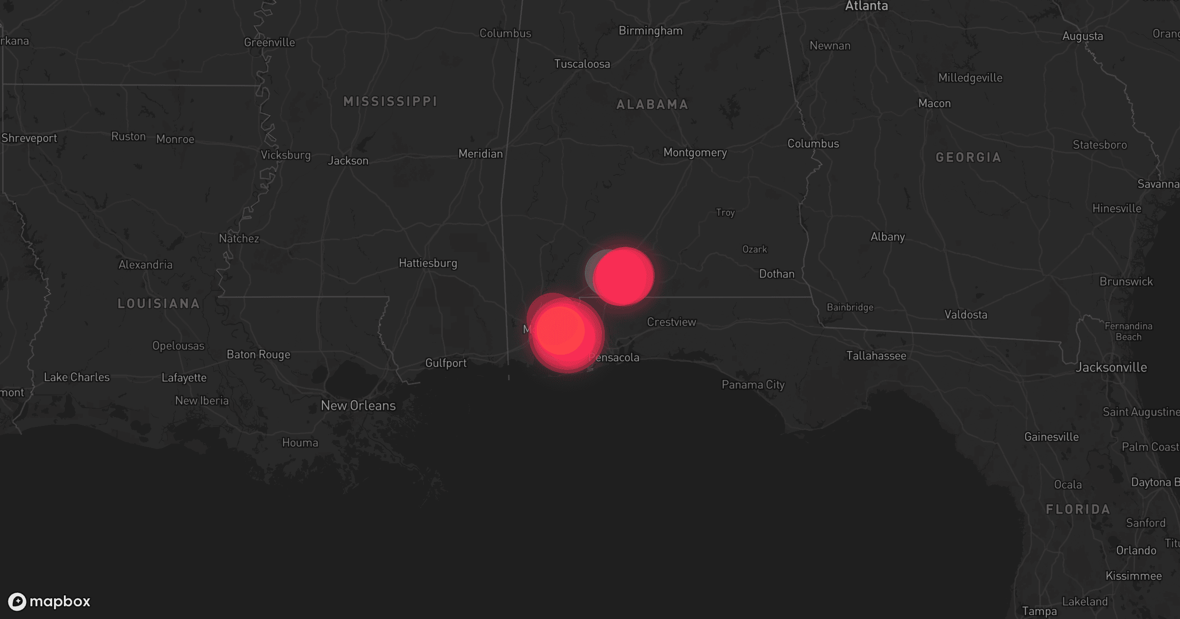 Storm map for 2 areas across Alabama