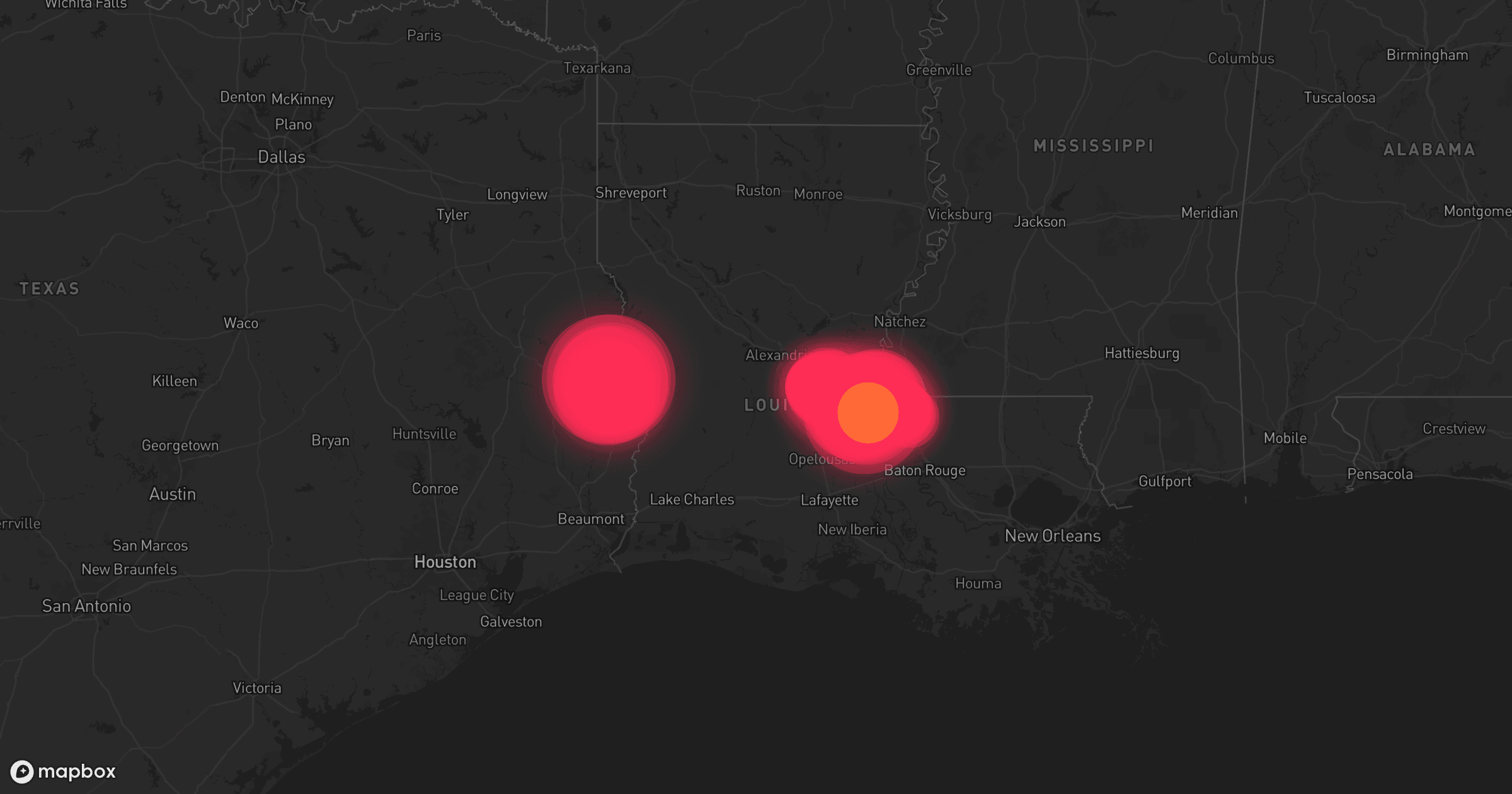 Storm map for 4 areas across Louisiana and Texas