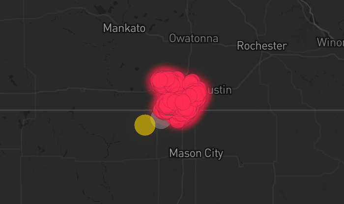 Storm map for 2 areas across Iowa and Minnesota