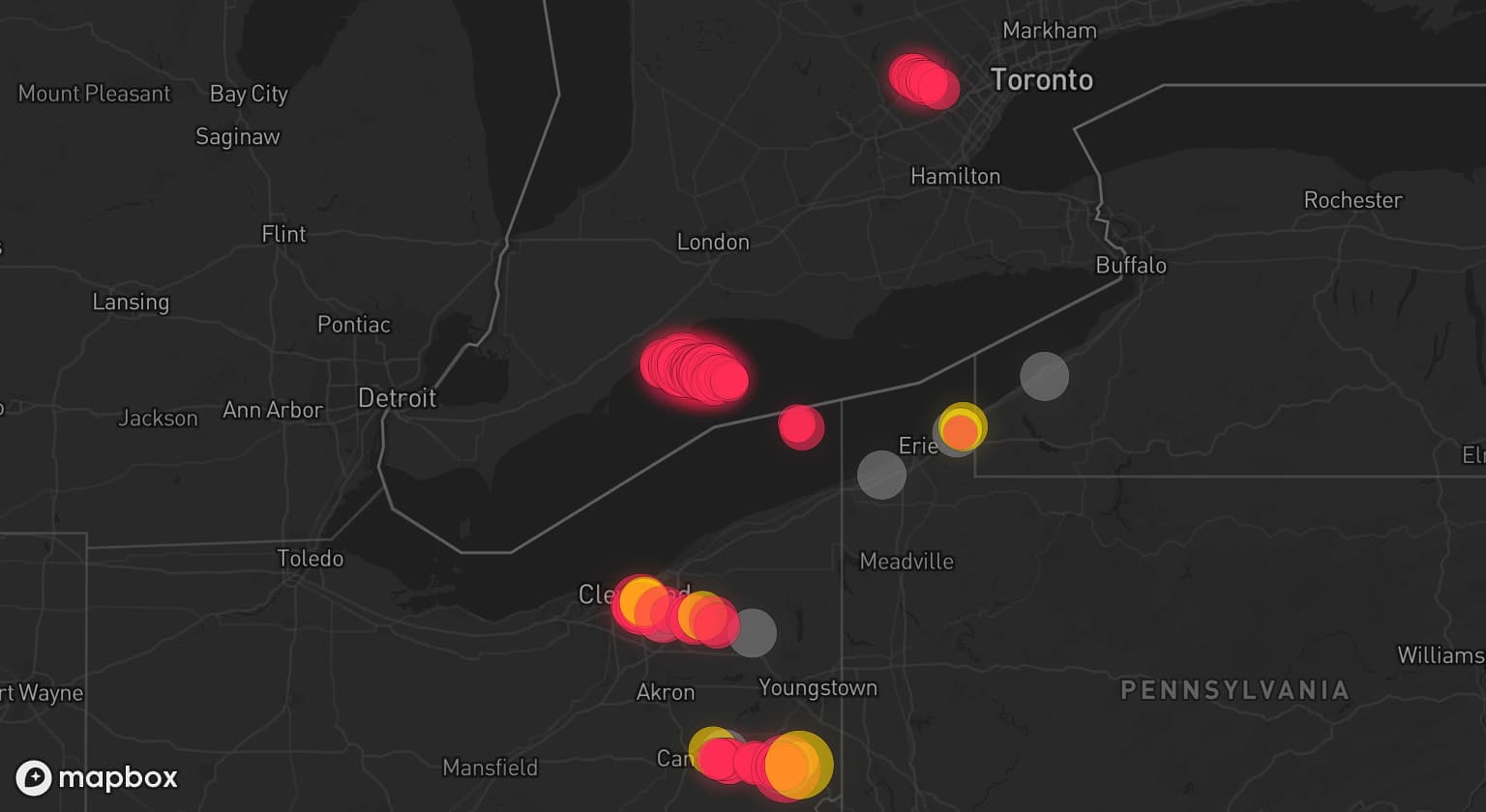Storm map for 7 areas across Ohio, Pennsylvania, and New York
