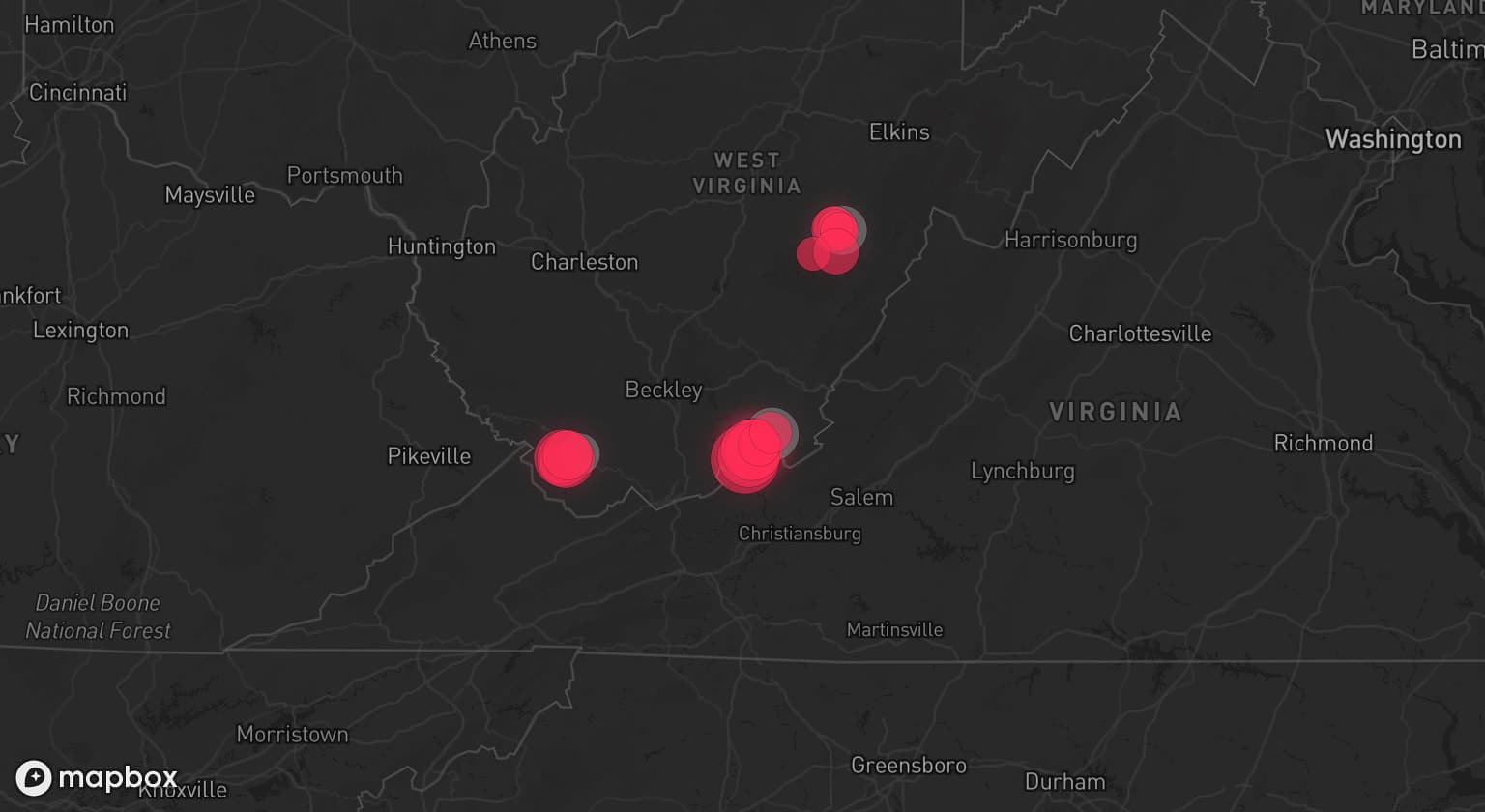 Storm map for 3 areas across West Virginia