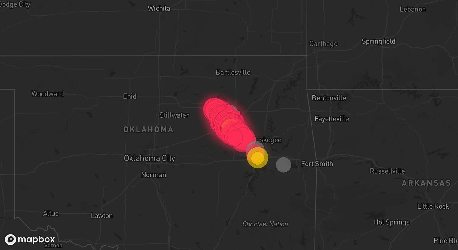 Storm map for 5 areas across Oklahoma
