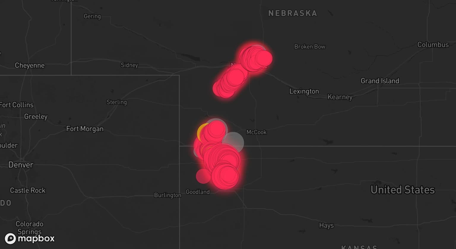 Storm map for 7 areas across Kansas and Nebraska