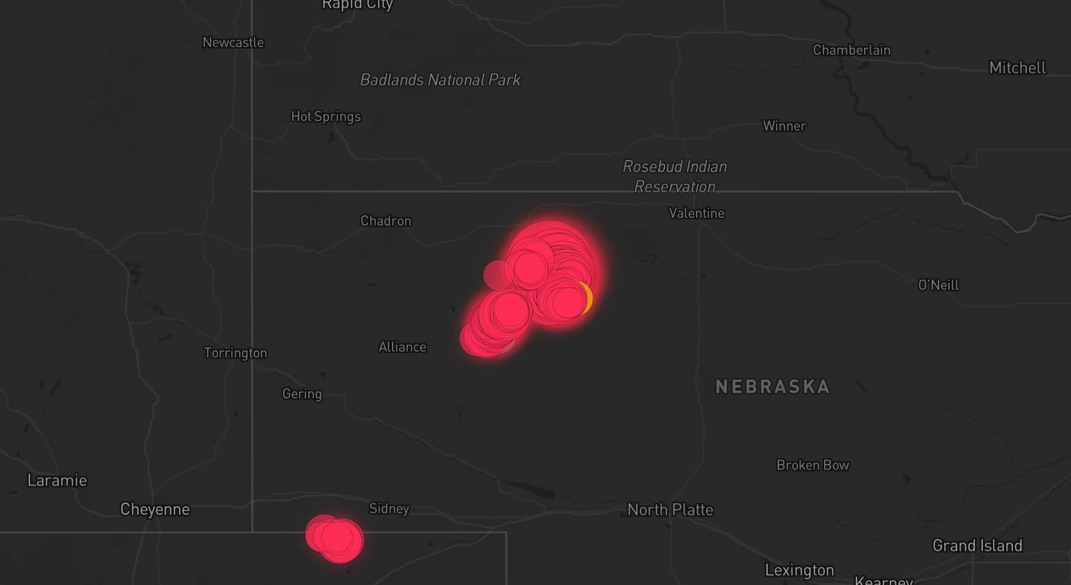 Storm map for 4 areas across Nebraska