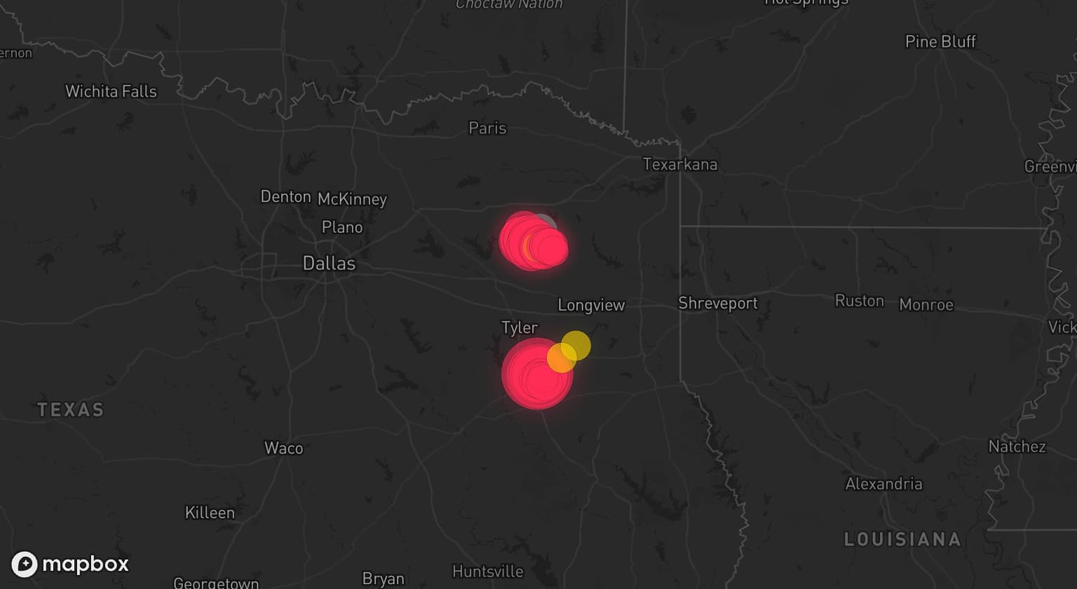 Storm map for 2 areas across Texas