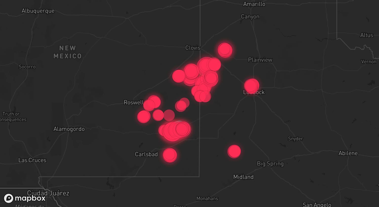 Storm map for 4 areas across New Mexico and Texas