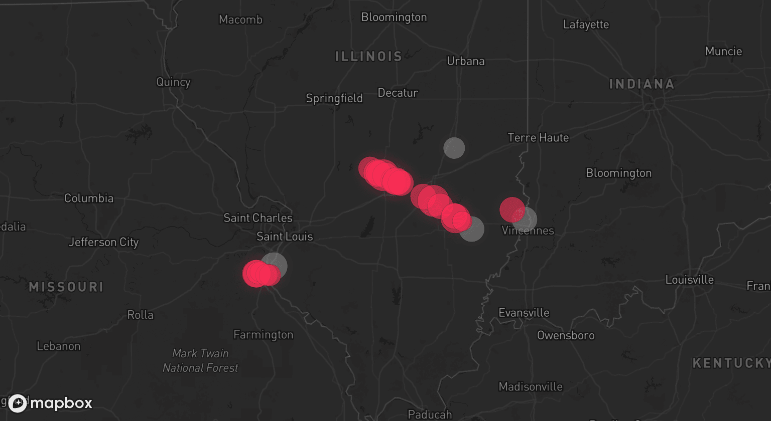 Storm map for 6 areas across Illinois