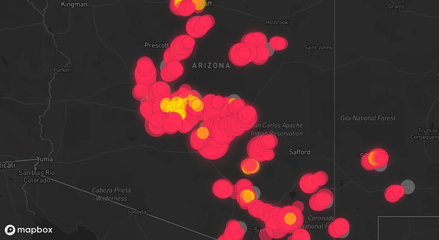 Storm map for 36 areas across Arizona and New Mexico