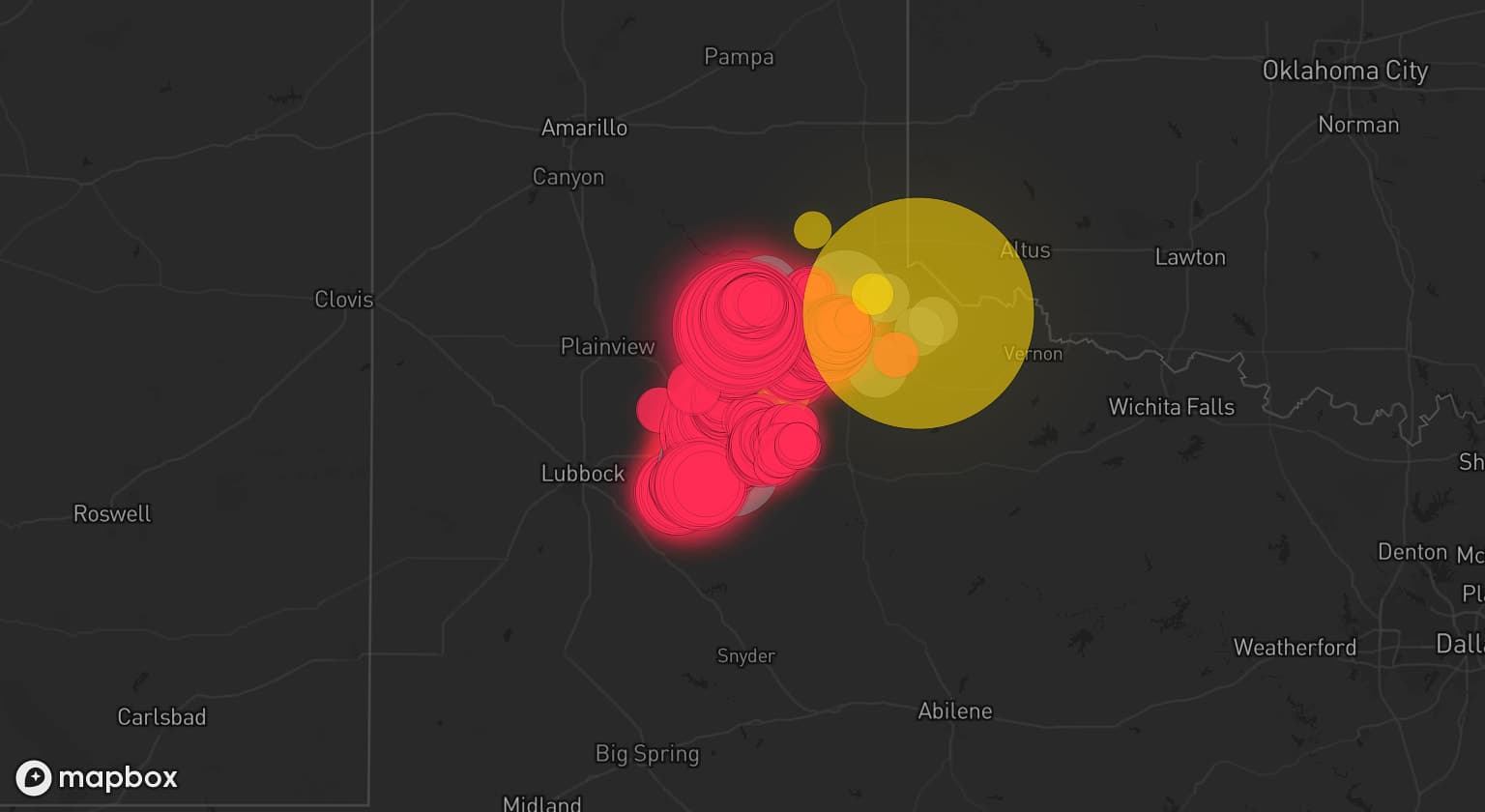 Storm map for 8 areas across Texas