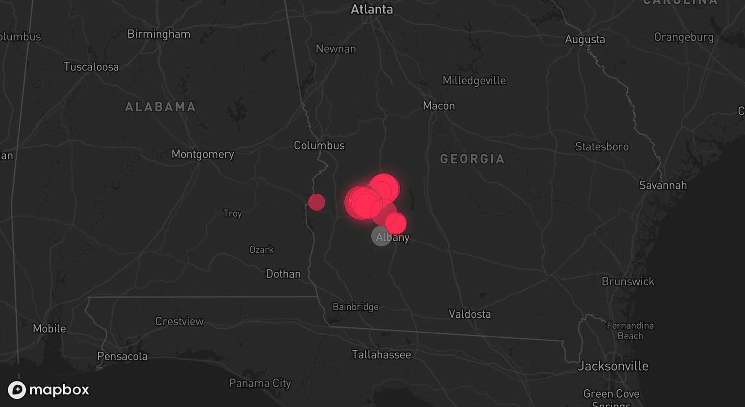Storm map for 3 areas across Georgia