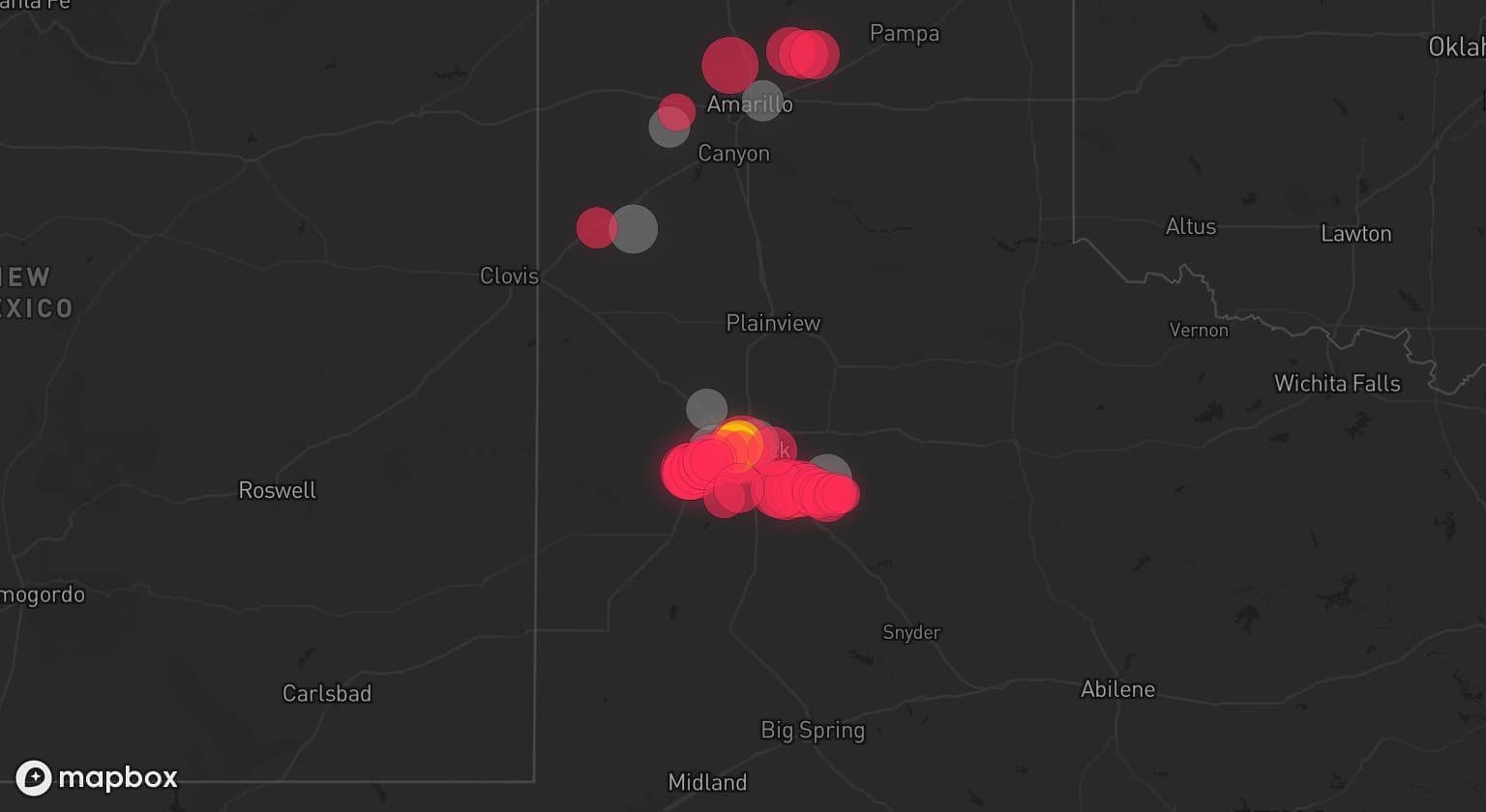 Storm map for 6 areas across Texas