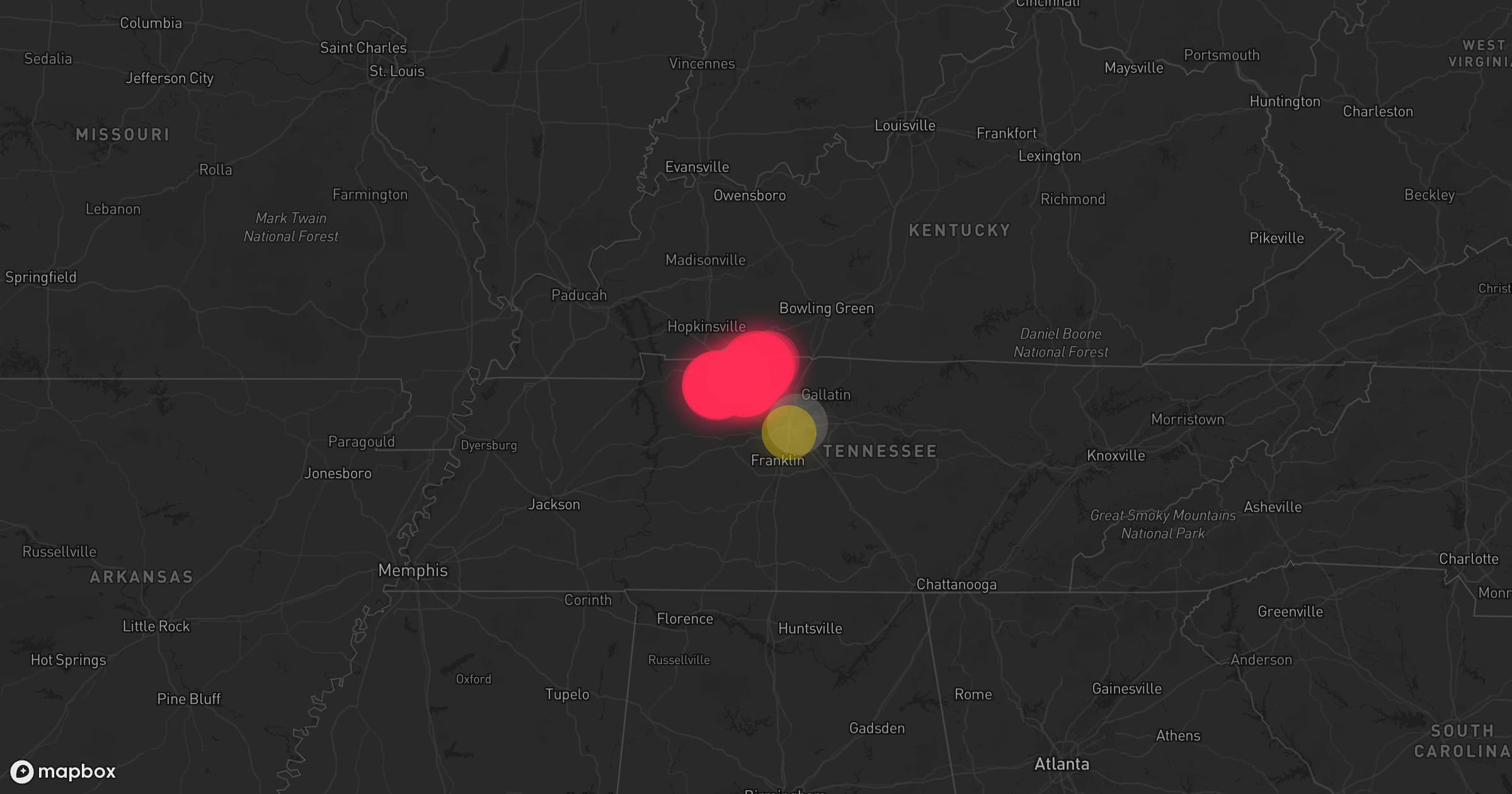 Storm map for 2 areas across Tennessee
