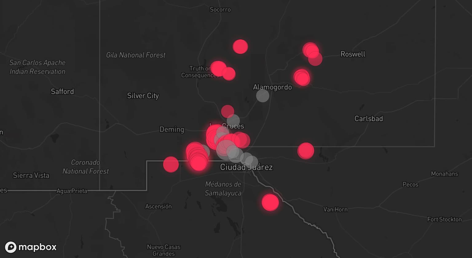 Storm map for 8 areas across New Mexico and Texas