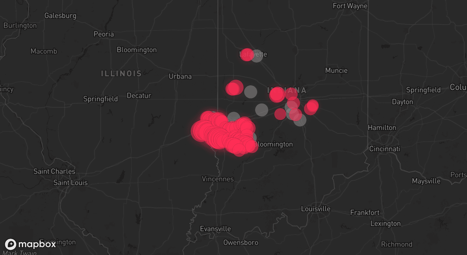 Storm map for 11 areas across Illinois and Indiana