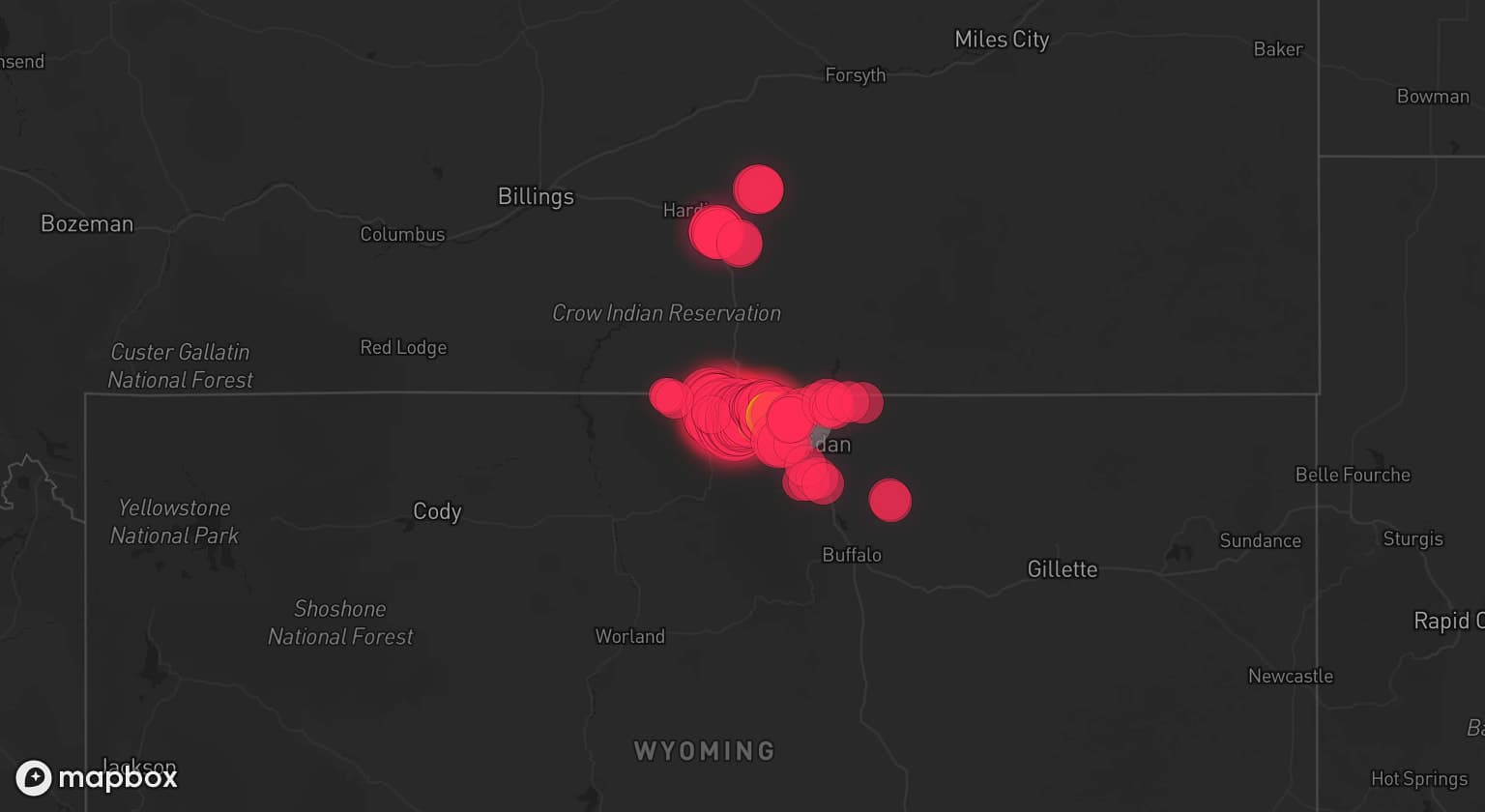 Storm map for 2 areas across Wyoming