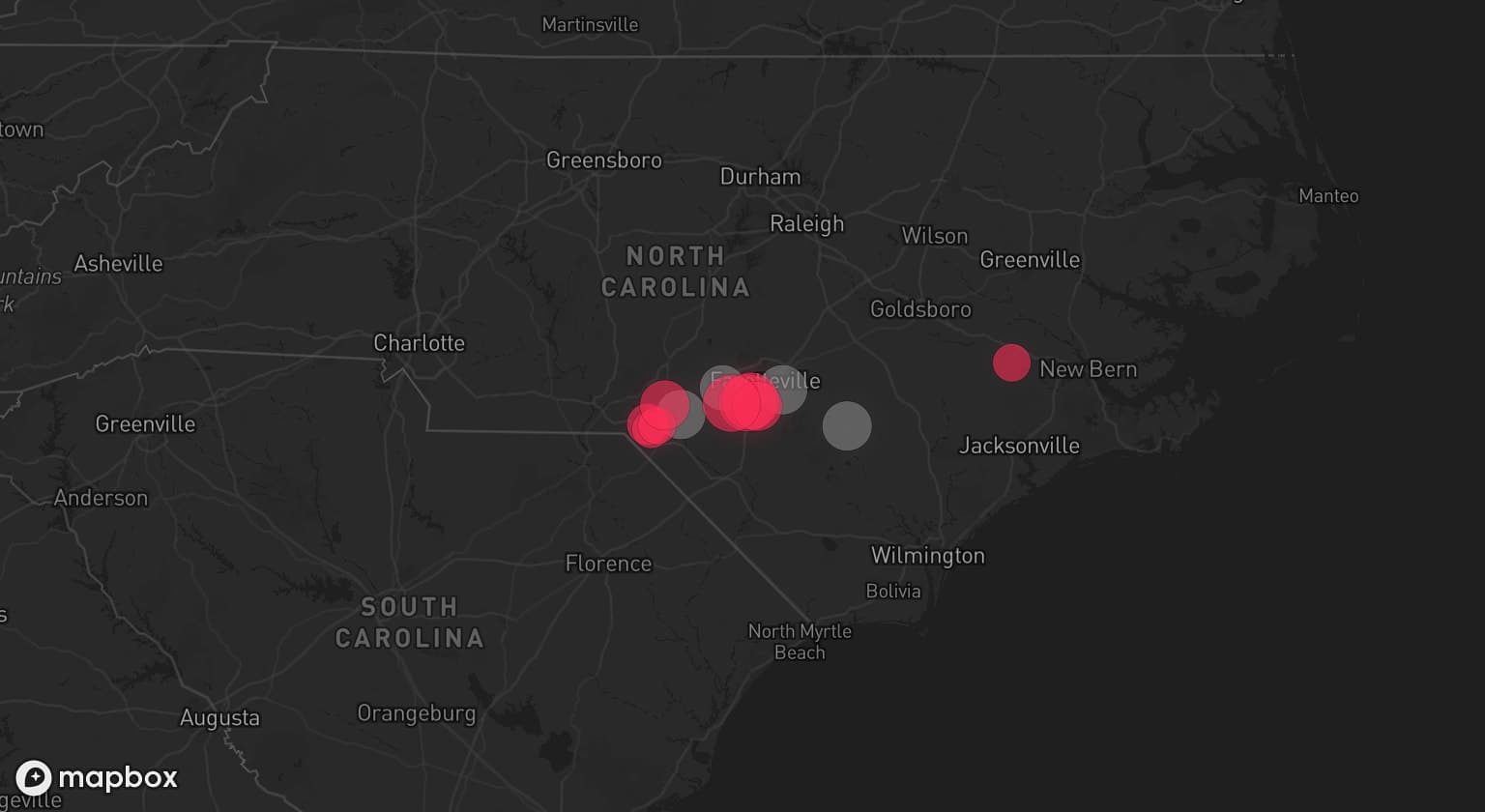 Storm map for 4 areas across North Carolina