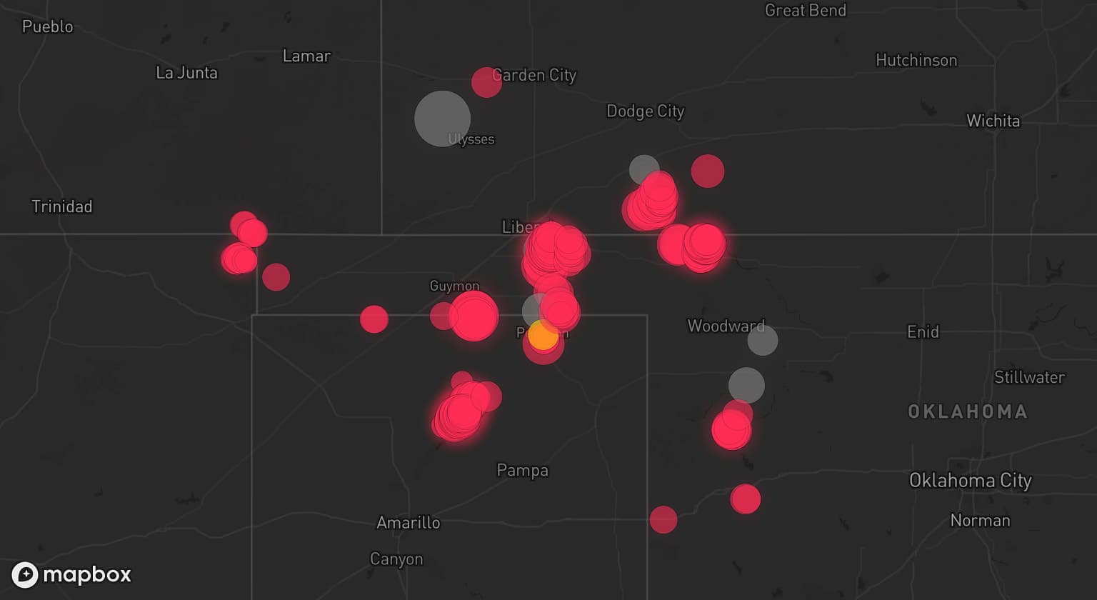 Storm map for 6 areas across Kansas and Oklahoma